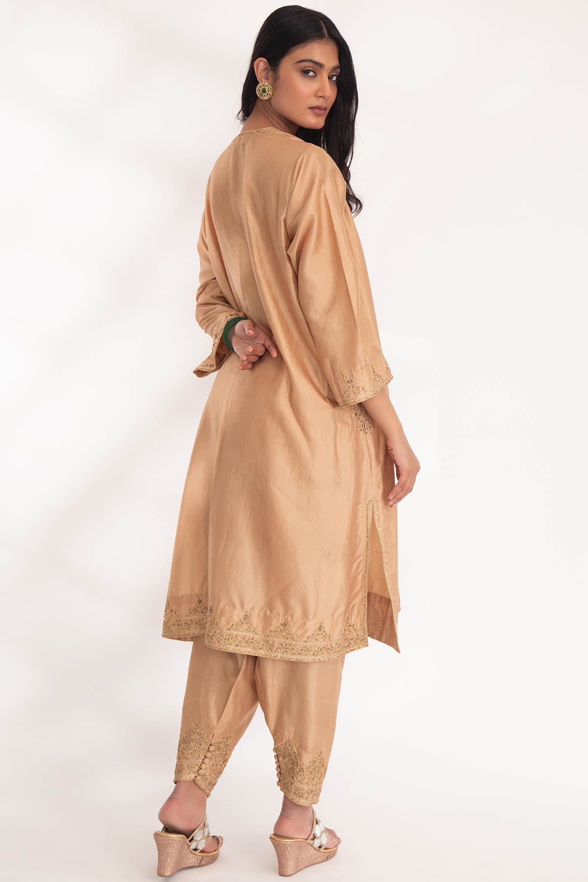 Beige Zardozi Work Kurta Set