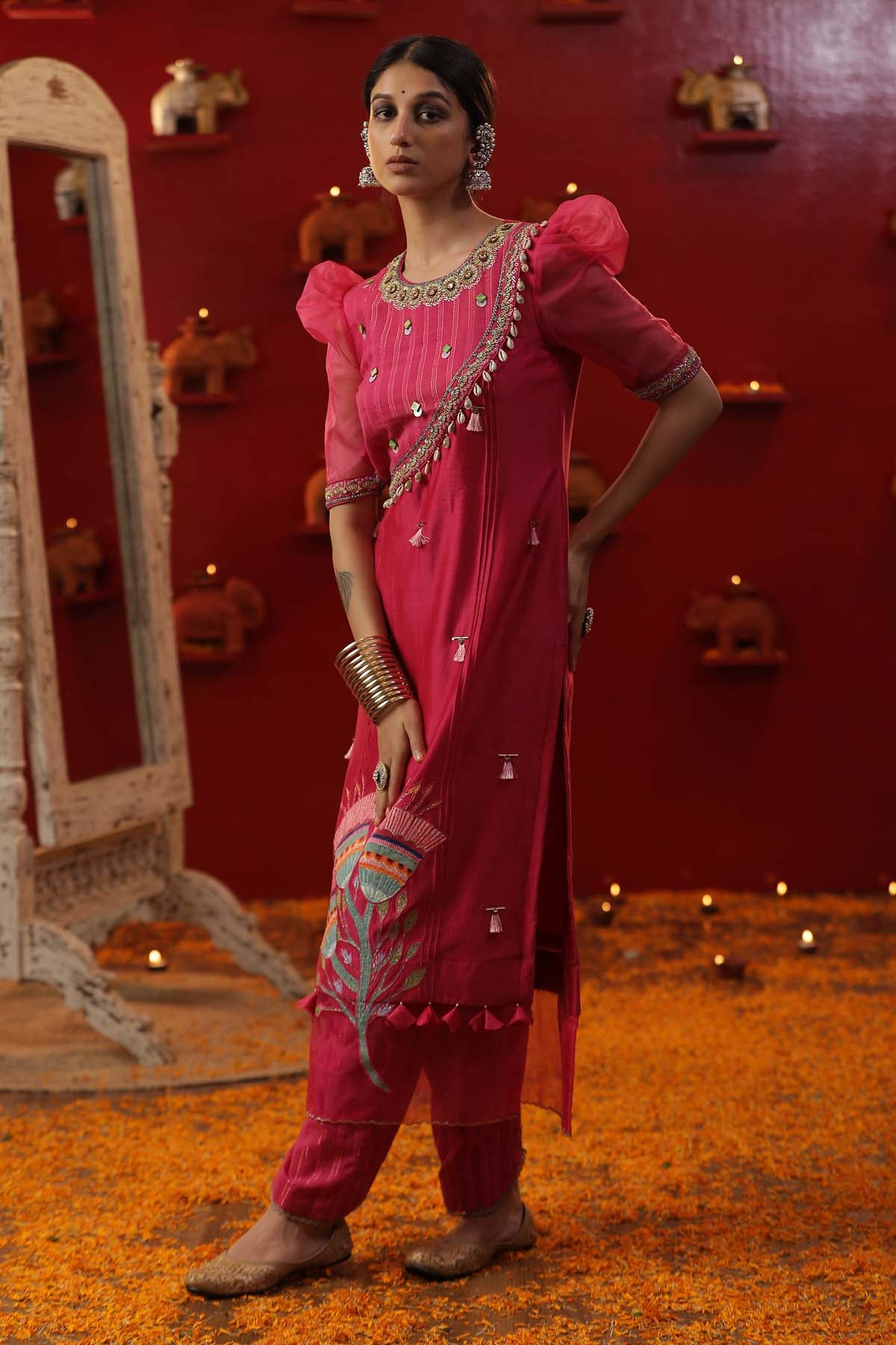 Purple Dori Work Yoke Kurta Set