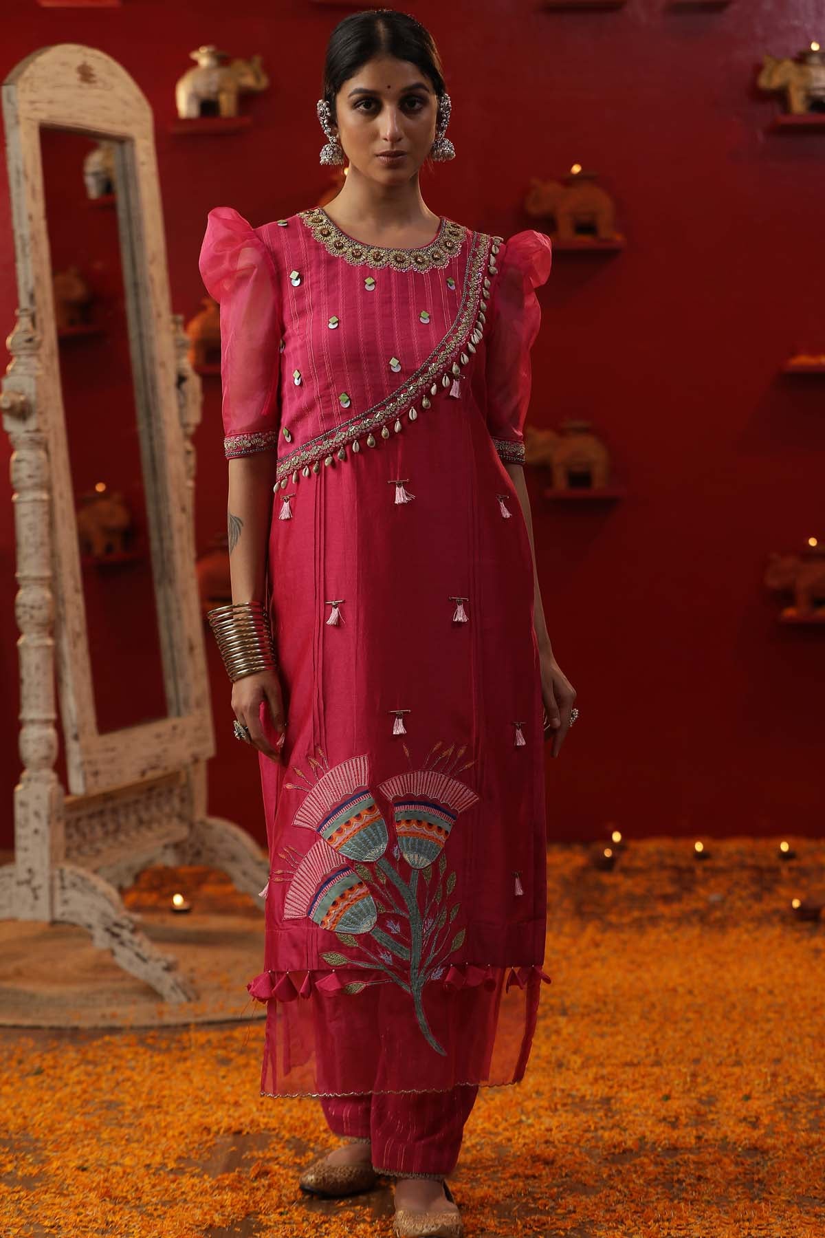 Purple Dori Work Yoke Kurta Set