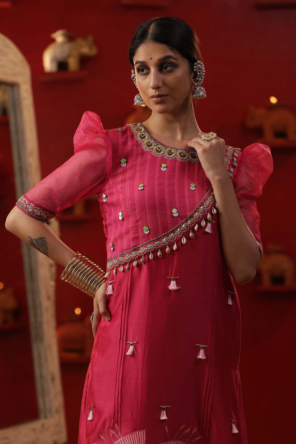 Purple Dori Work Yoke Kurta Set