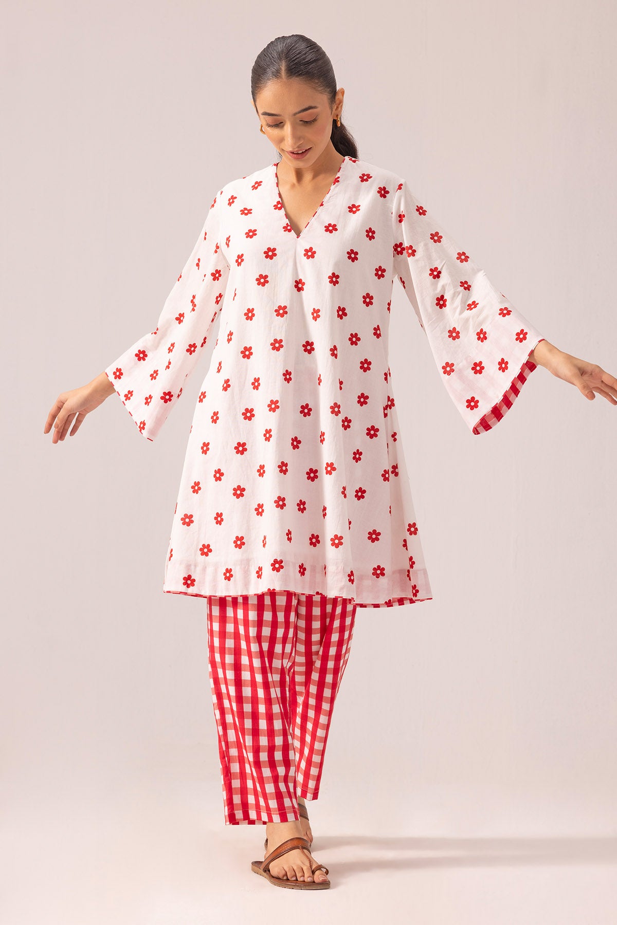 Bell Sleeves Cotton Kurta Set