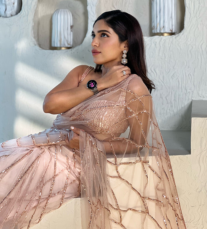 Rose Pink Embroidered Saree