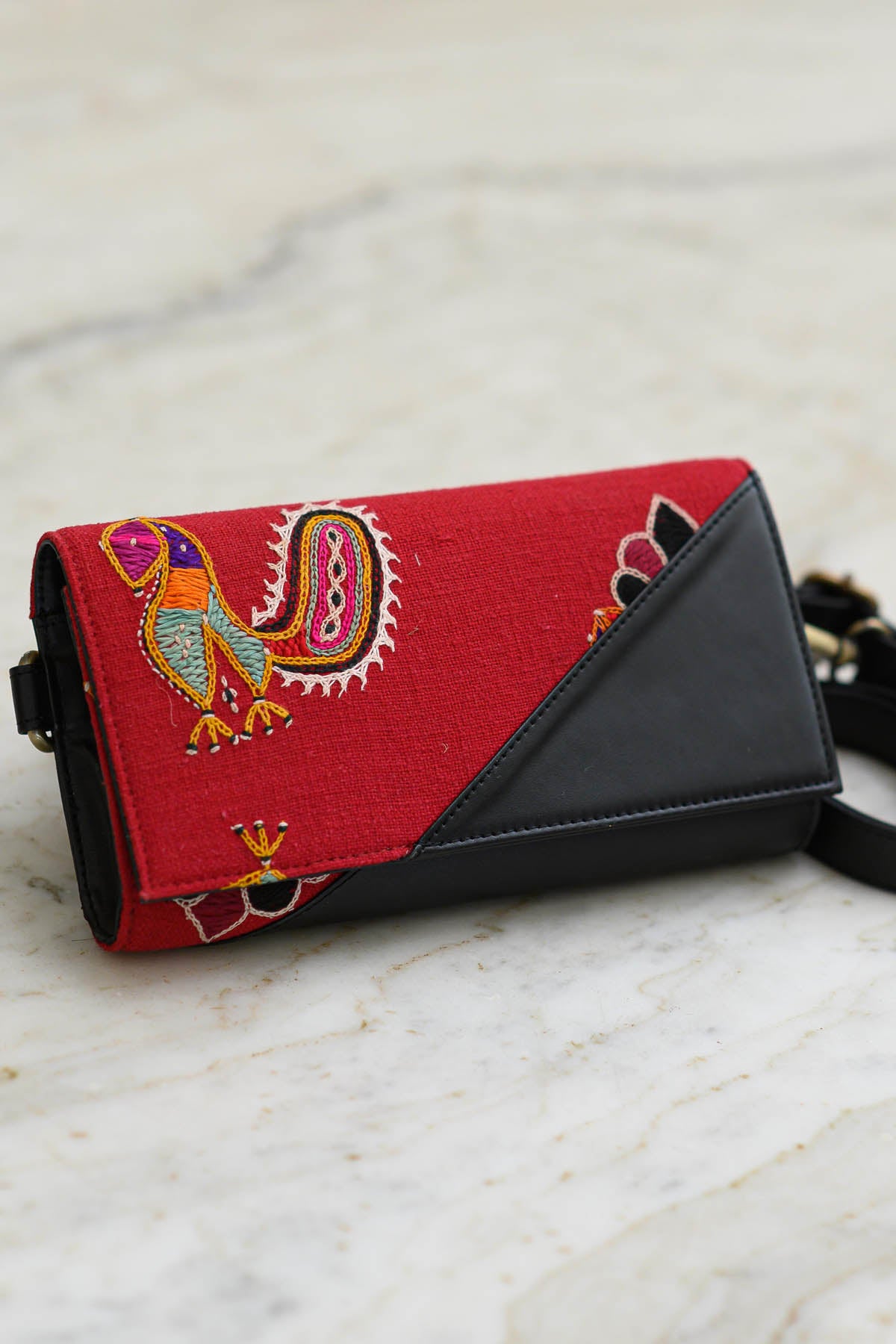 Bird Embroidered Wristlet Bag