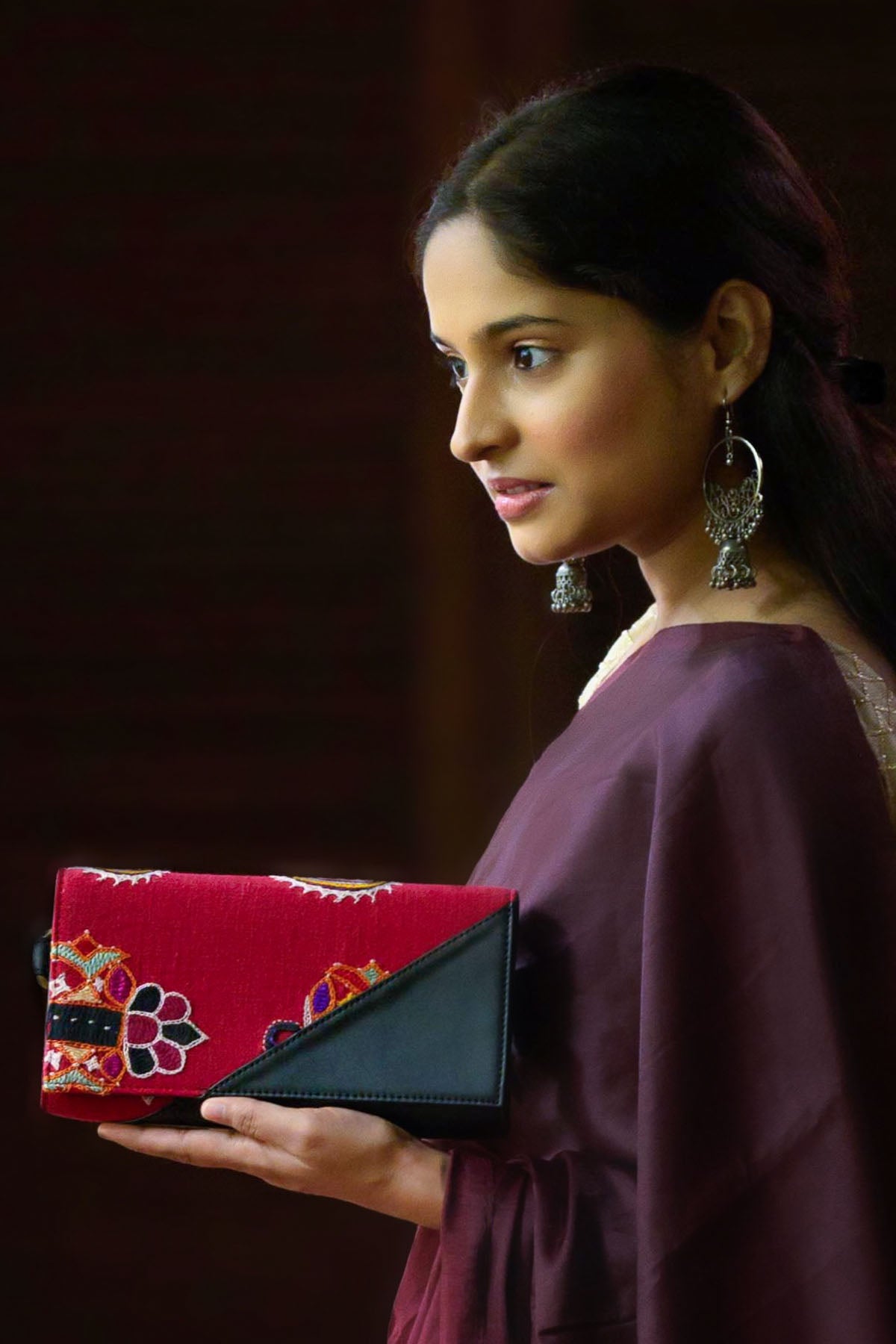 Bird Embroidered Wristlet Bag