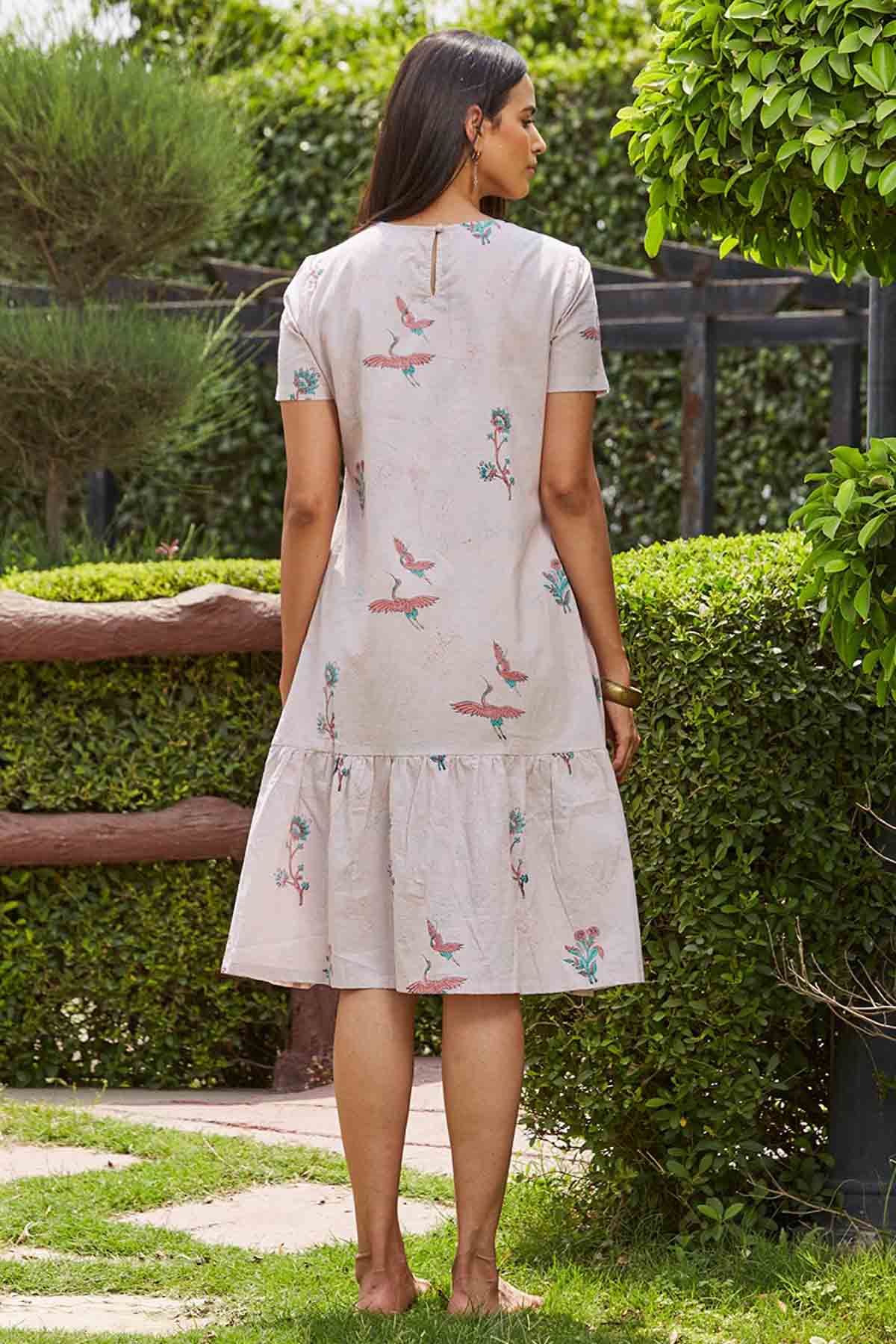Bird Printed Cambric Dress