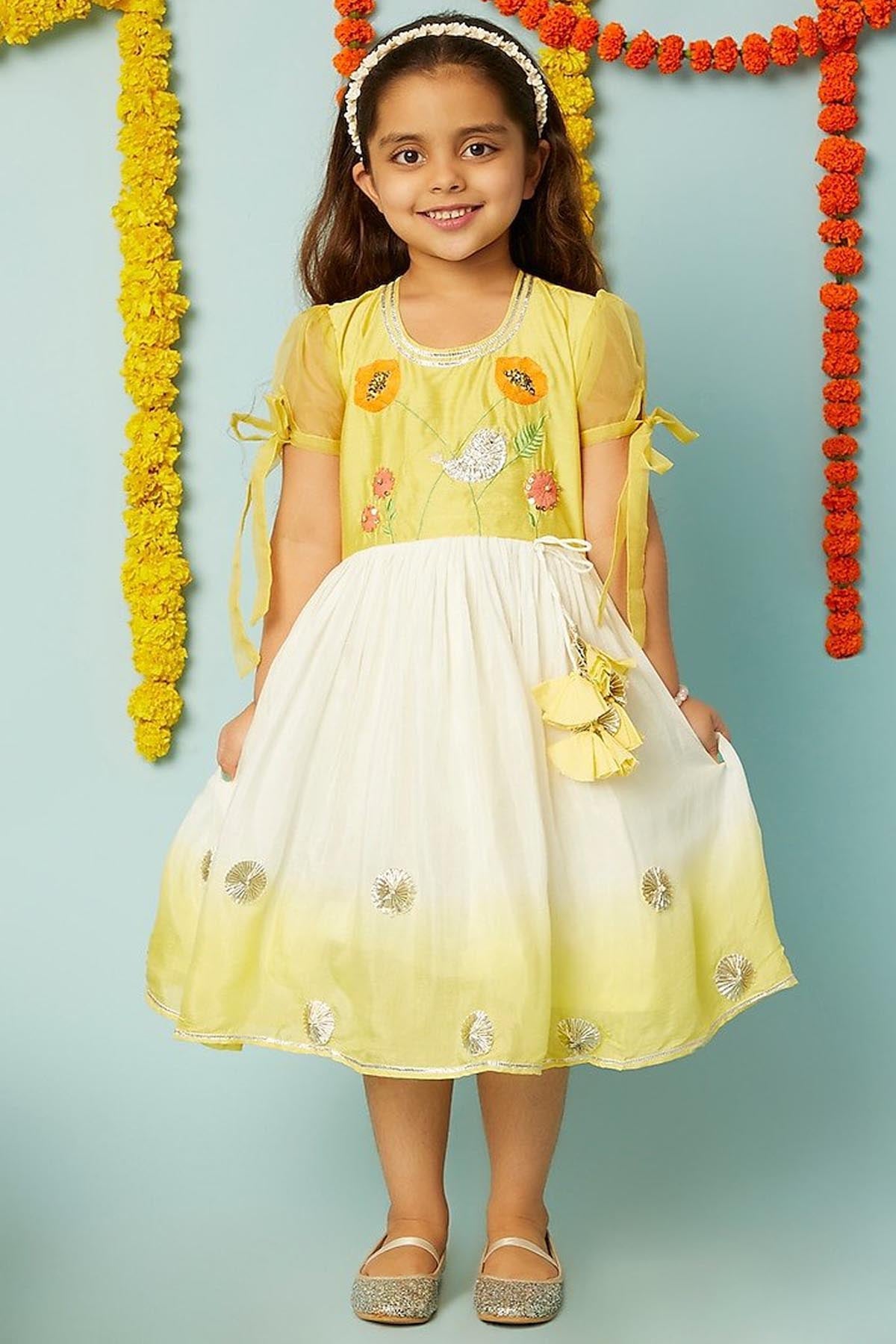 Designer Little Brats Bird Embroidered Dress For Kids Available online at ScrollnShops