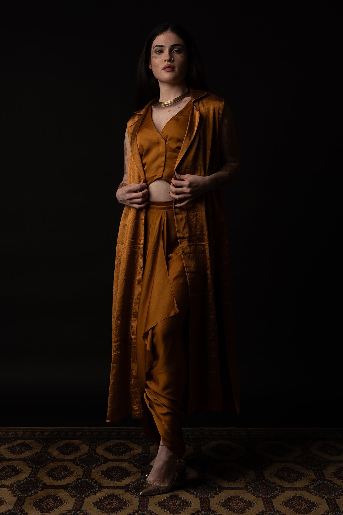 Buy Bird Embroidered Gold Skirt Set by Krishnamani for Women online at ScrollnShops