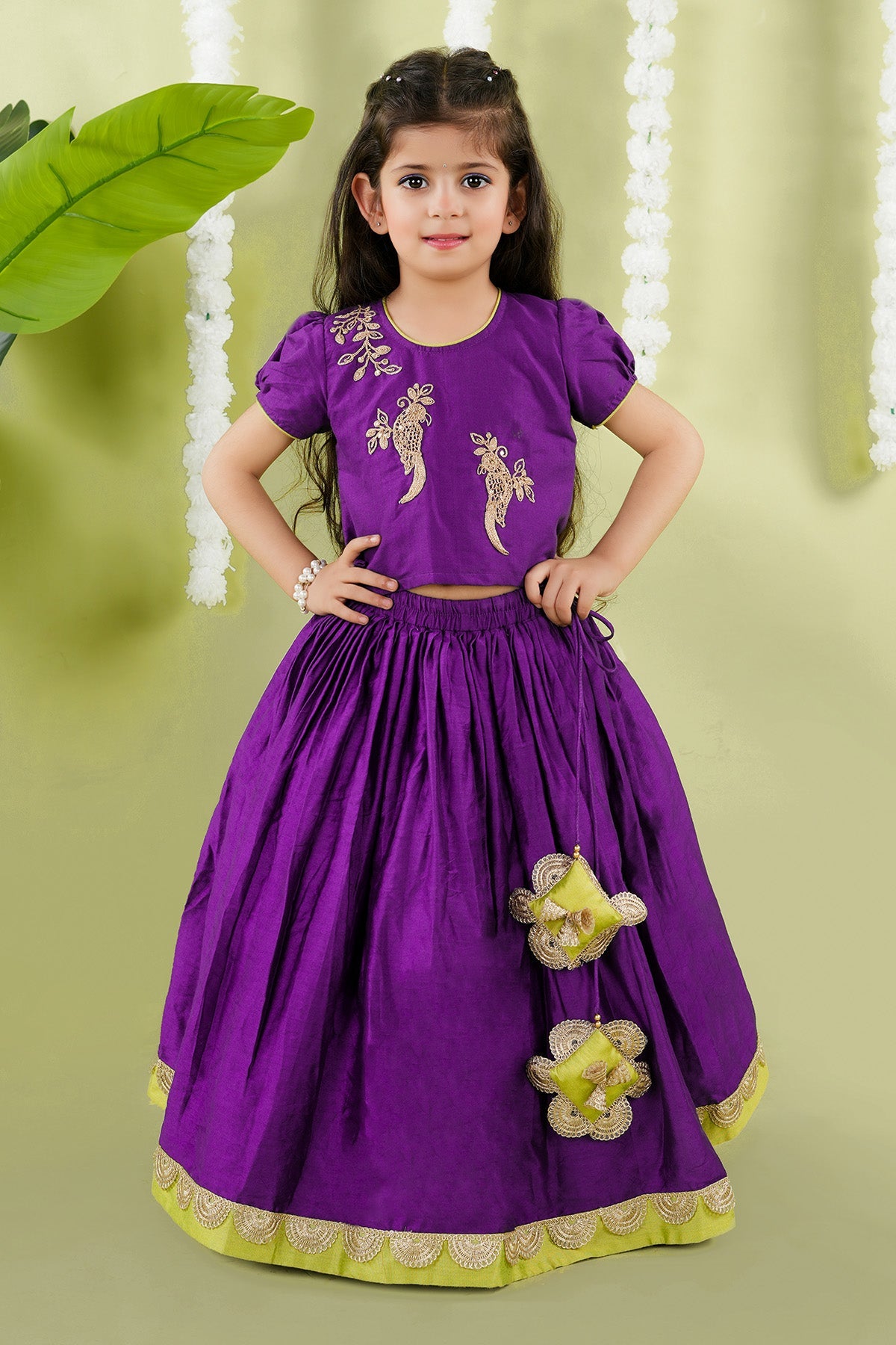 Buy Bird Embroidered Lehenga Set by Little Brats for Girl online at ScrollnShops