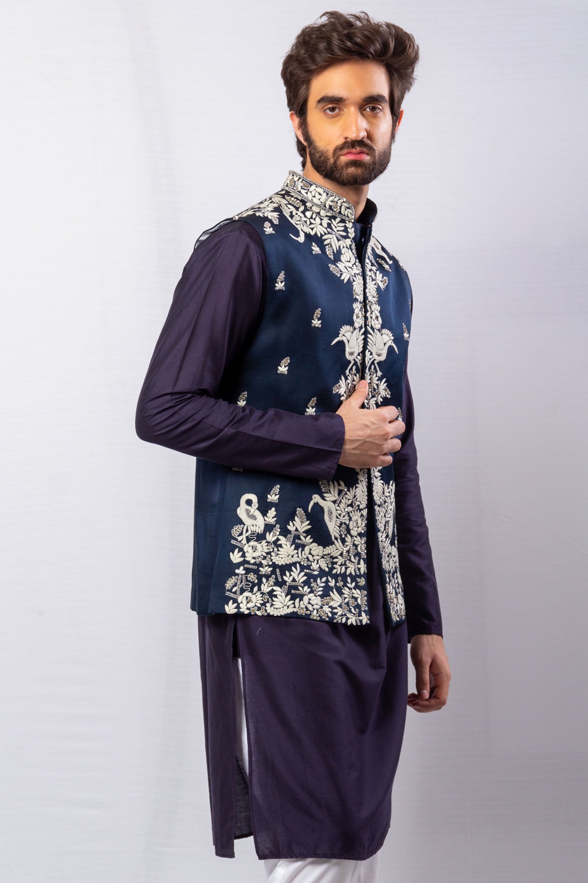 Bird Embroidered Bundi Set