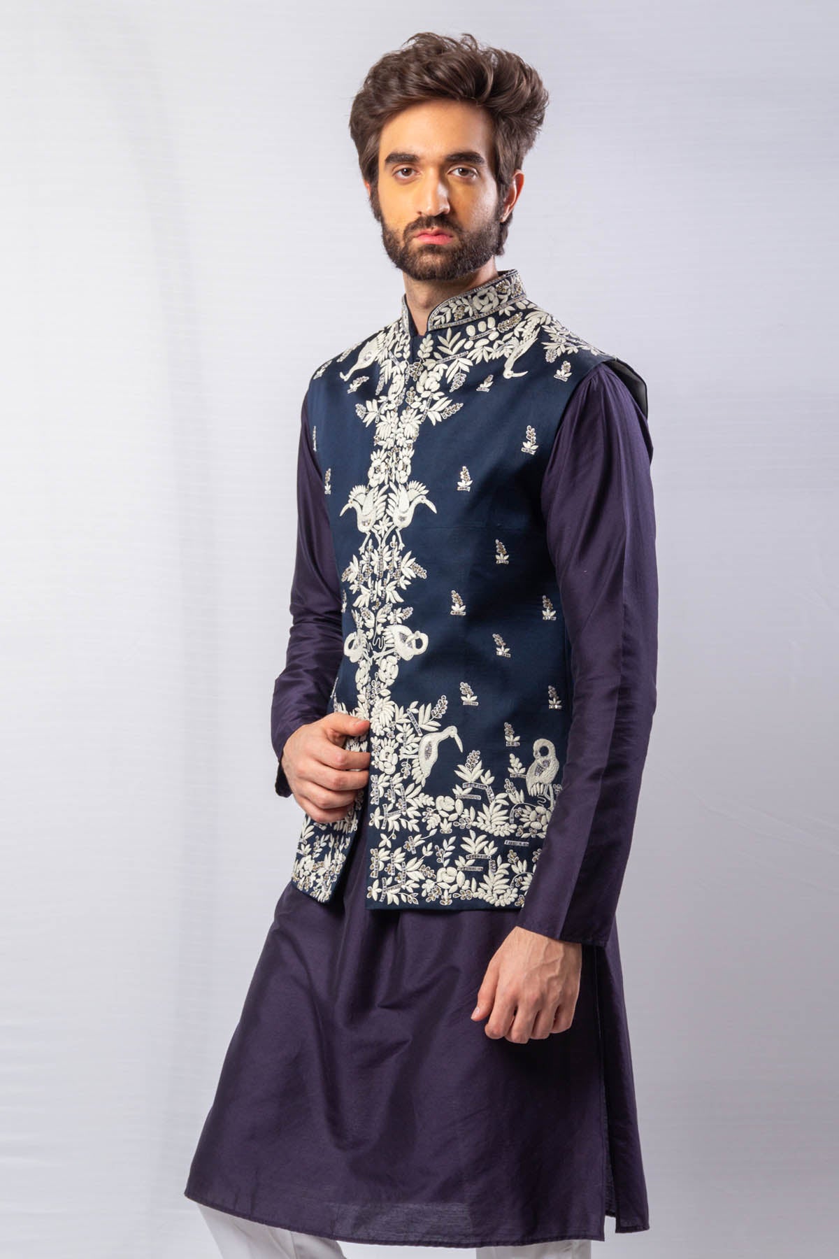 Bird Embroidered Bundi Set