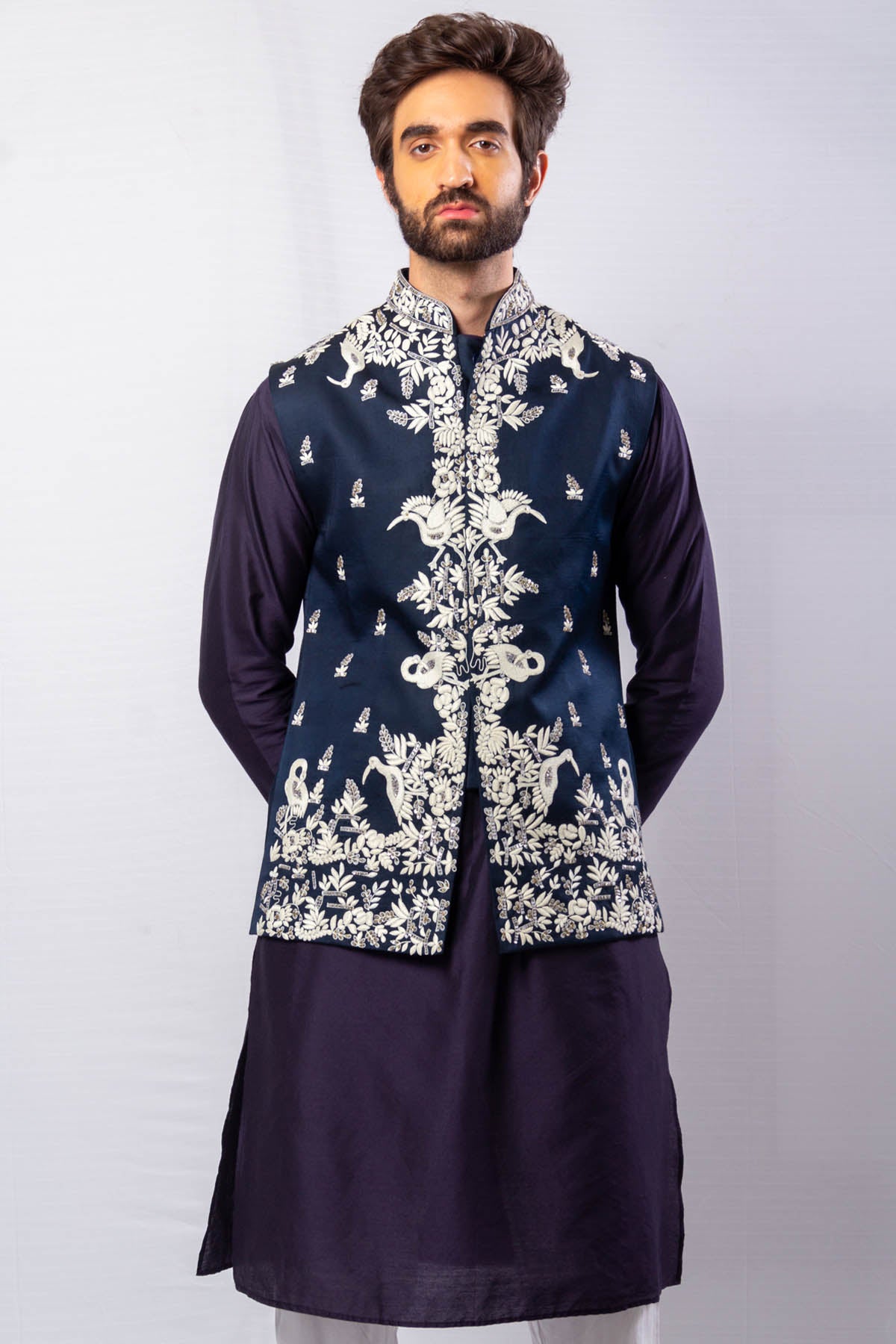 Bird Embroidered Bundi Set