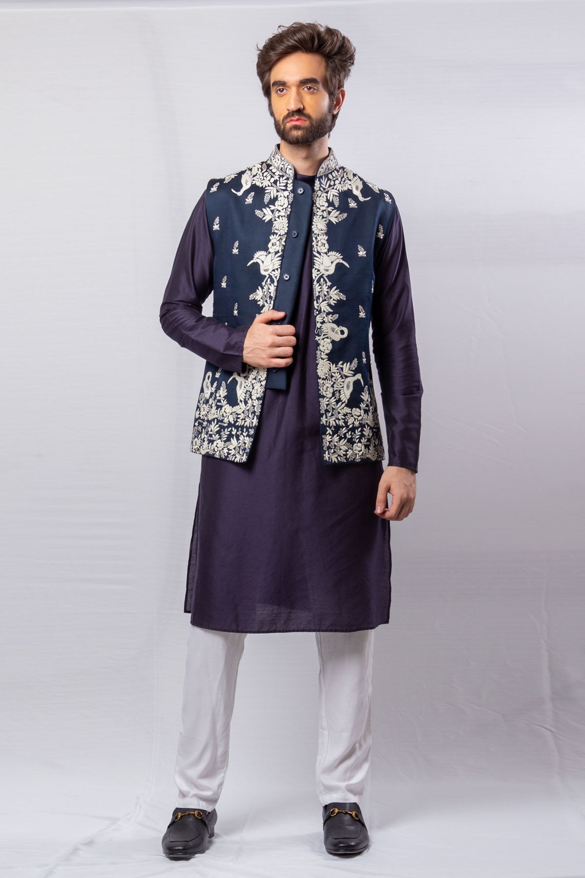 Bird Embroidered Bundi Set