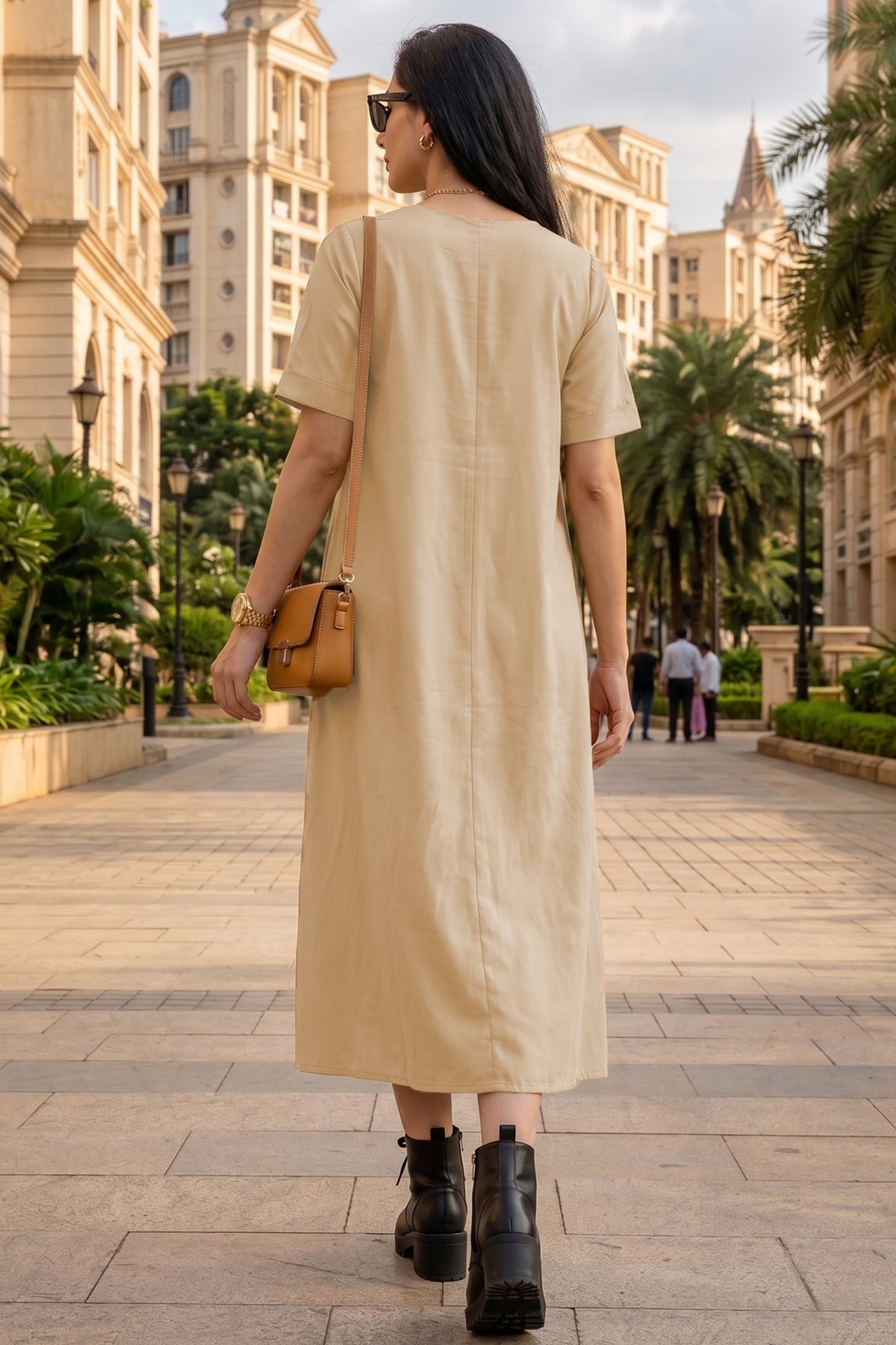 Biscuit V Neck Flare Midi Dress