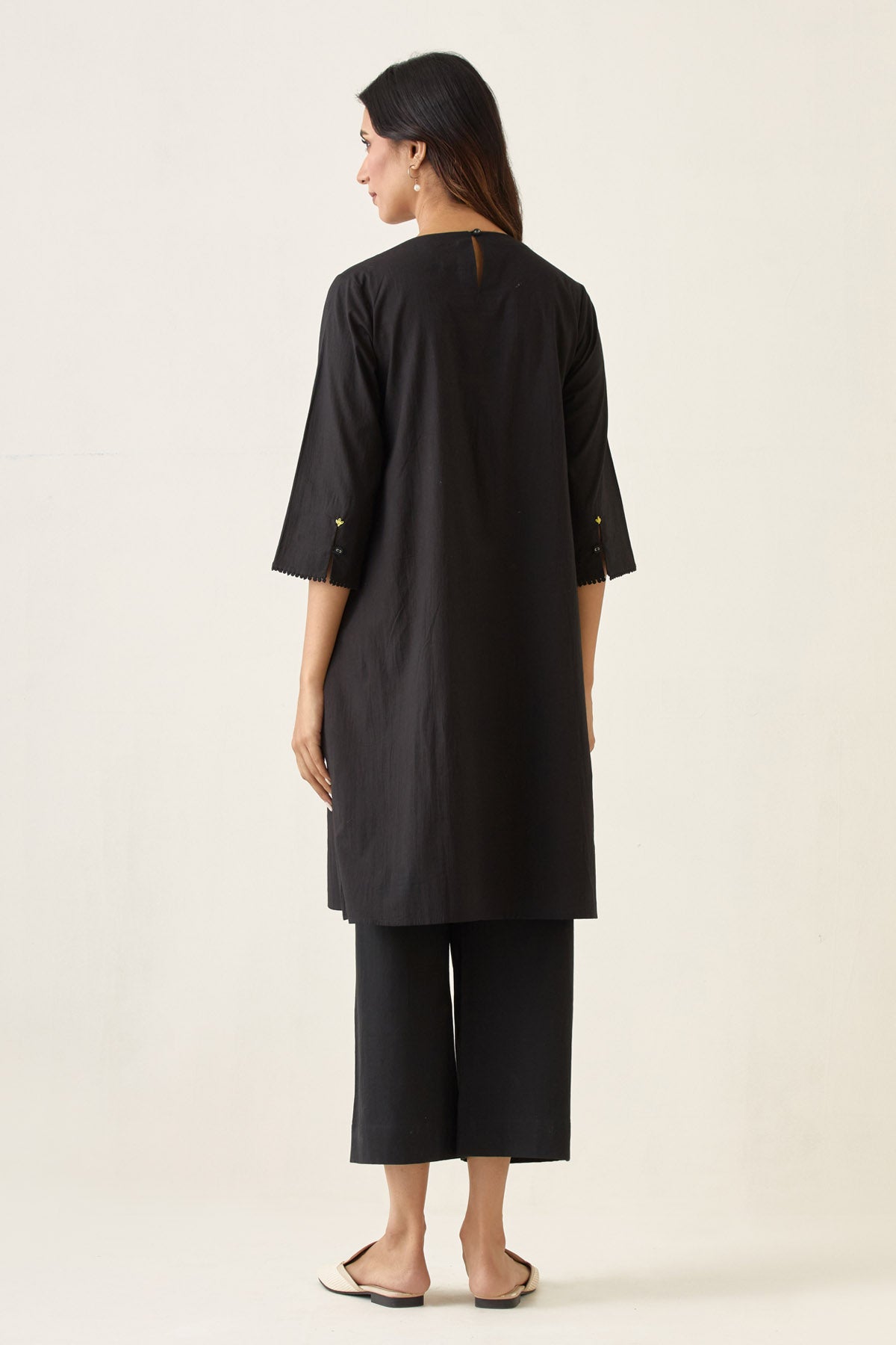 Black A-line Pintuck Kurta Set
