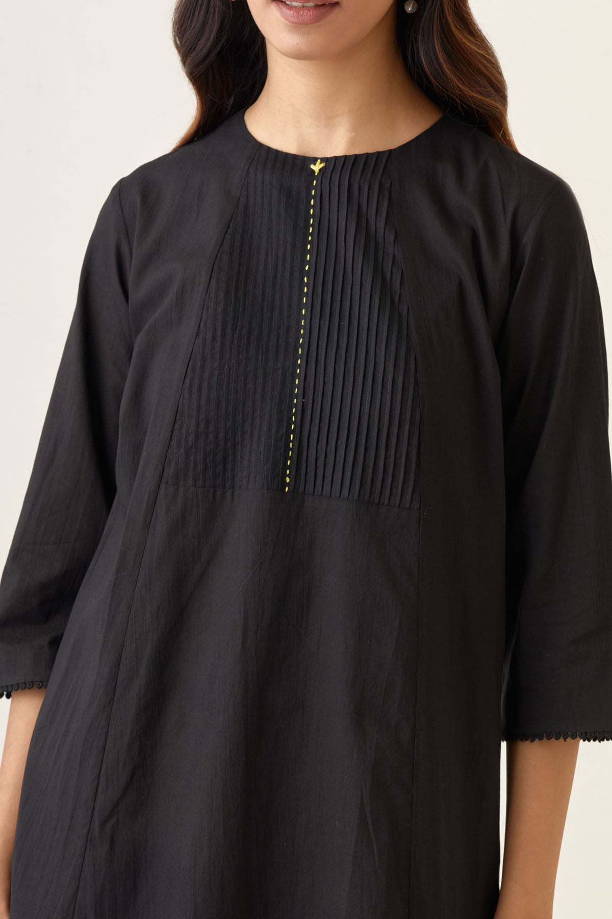 Black A-line Pintuck Kurta Set