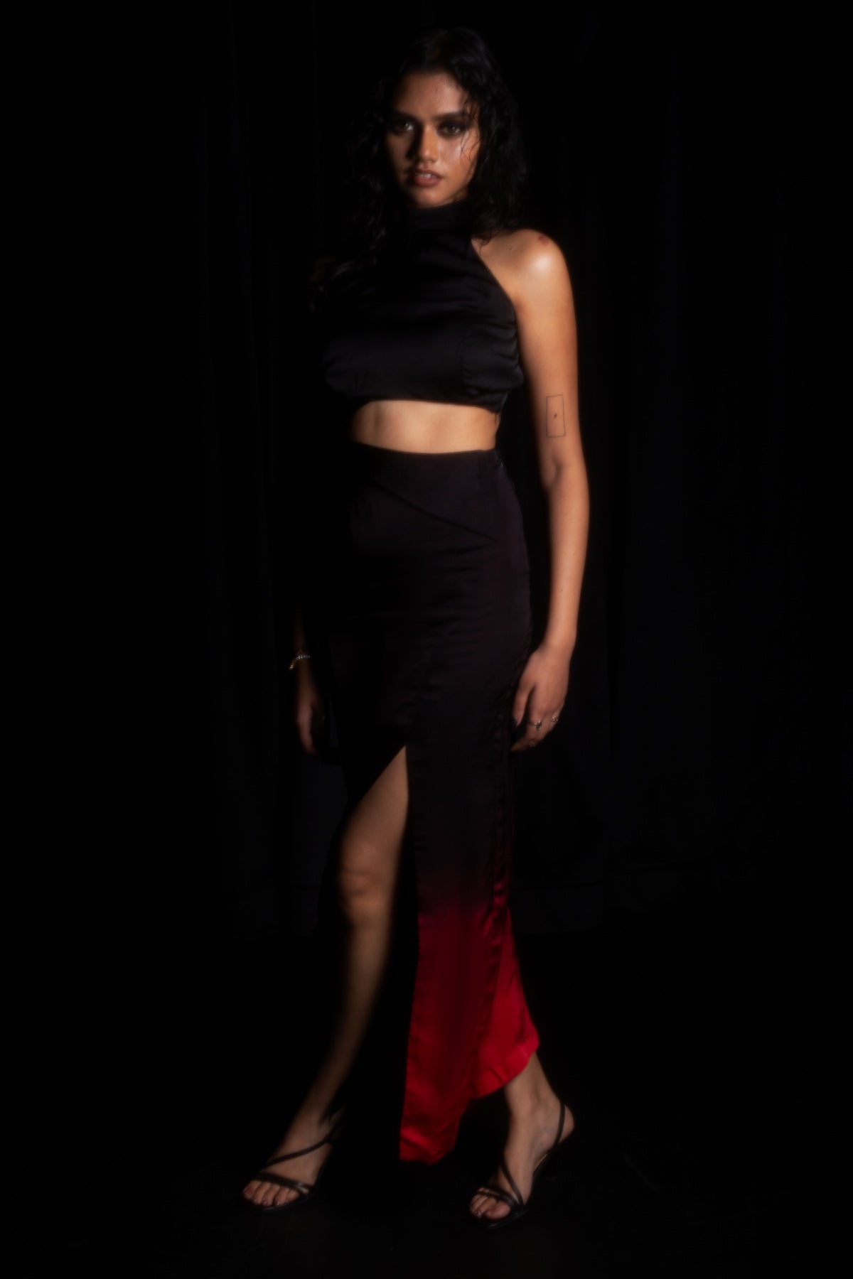 Black Bember Satin Halter Top