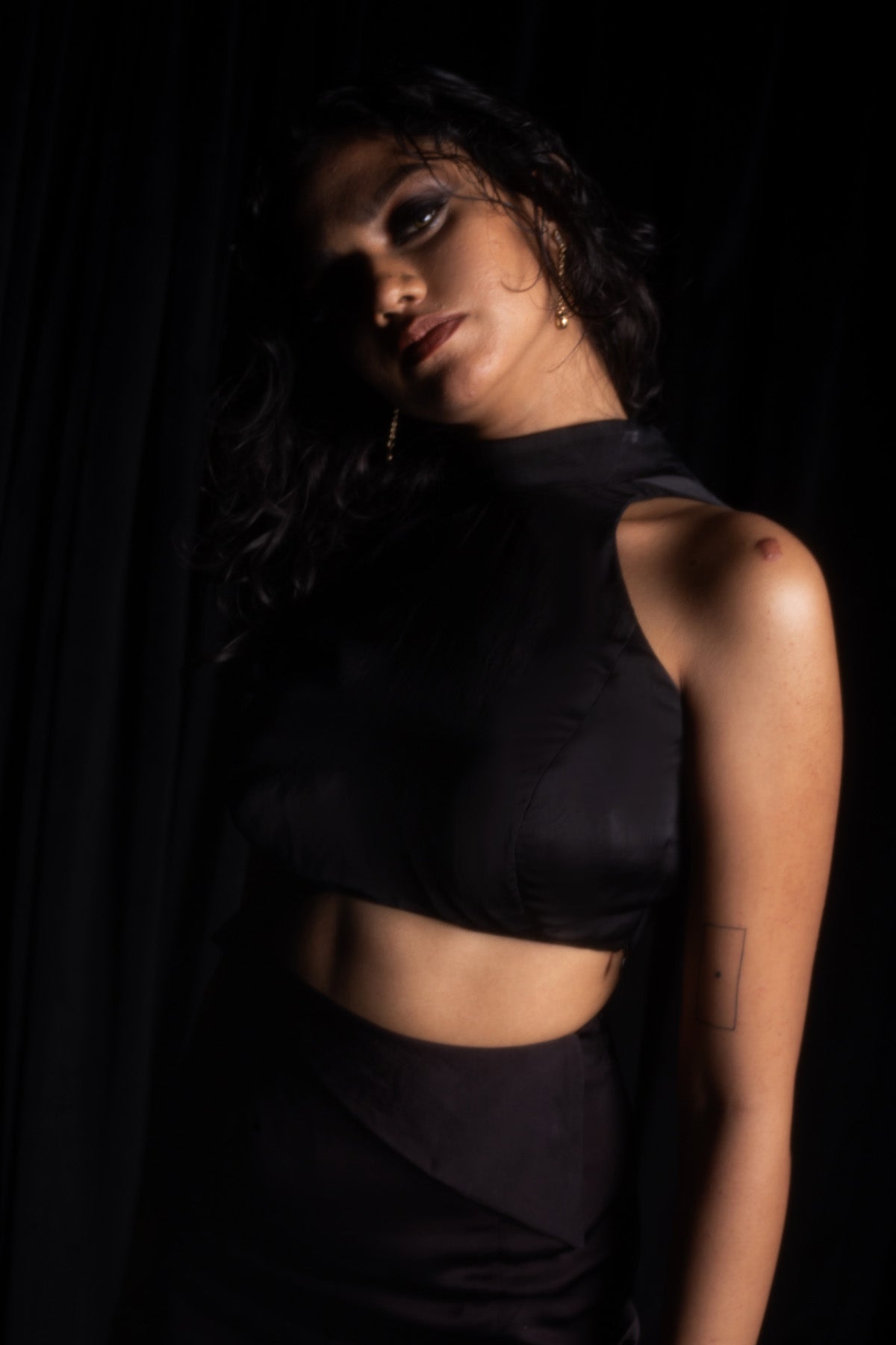 Black Bember Satin Halter Top