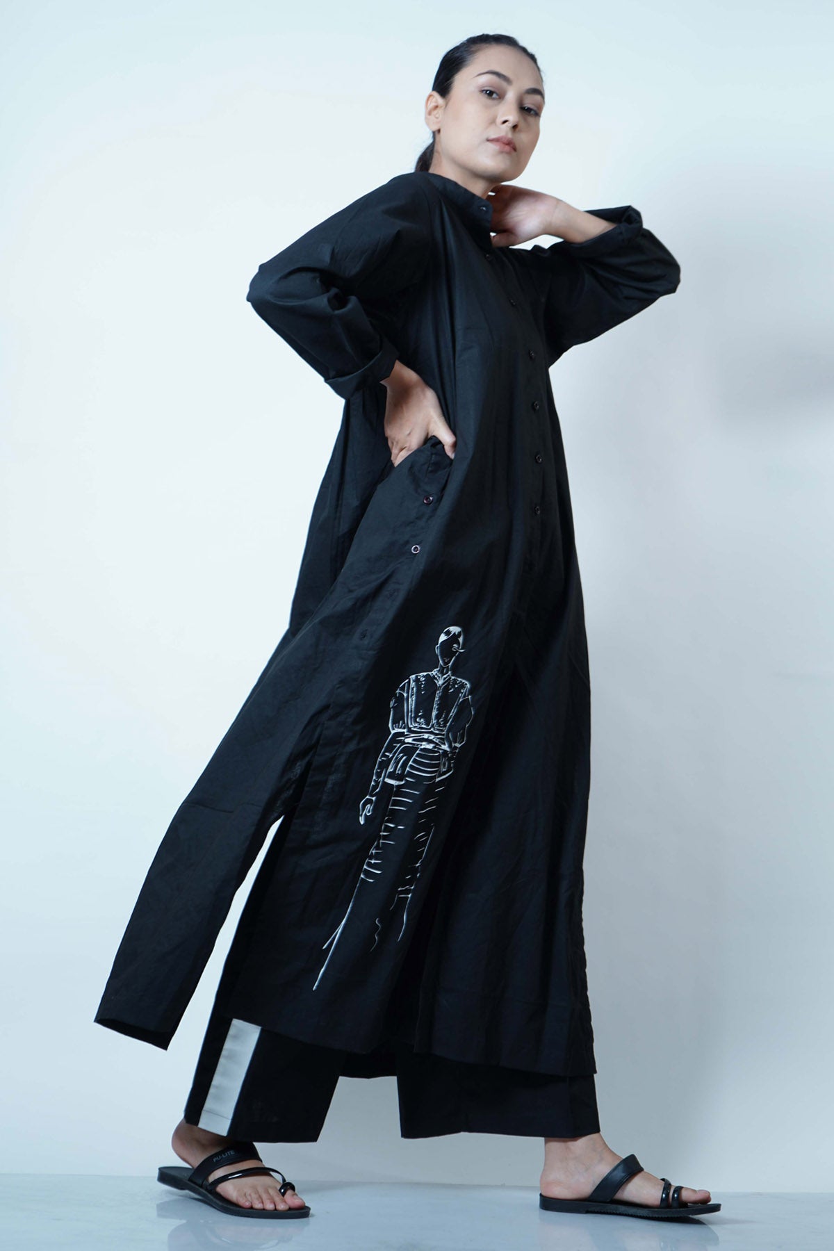 Black Shirt Style Tunic Set