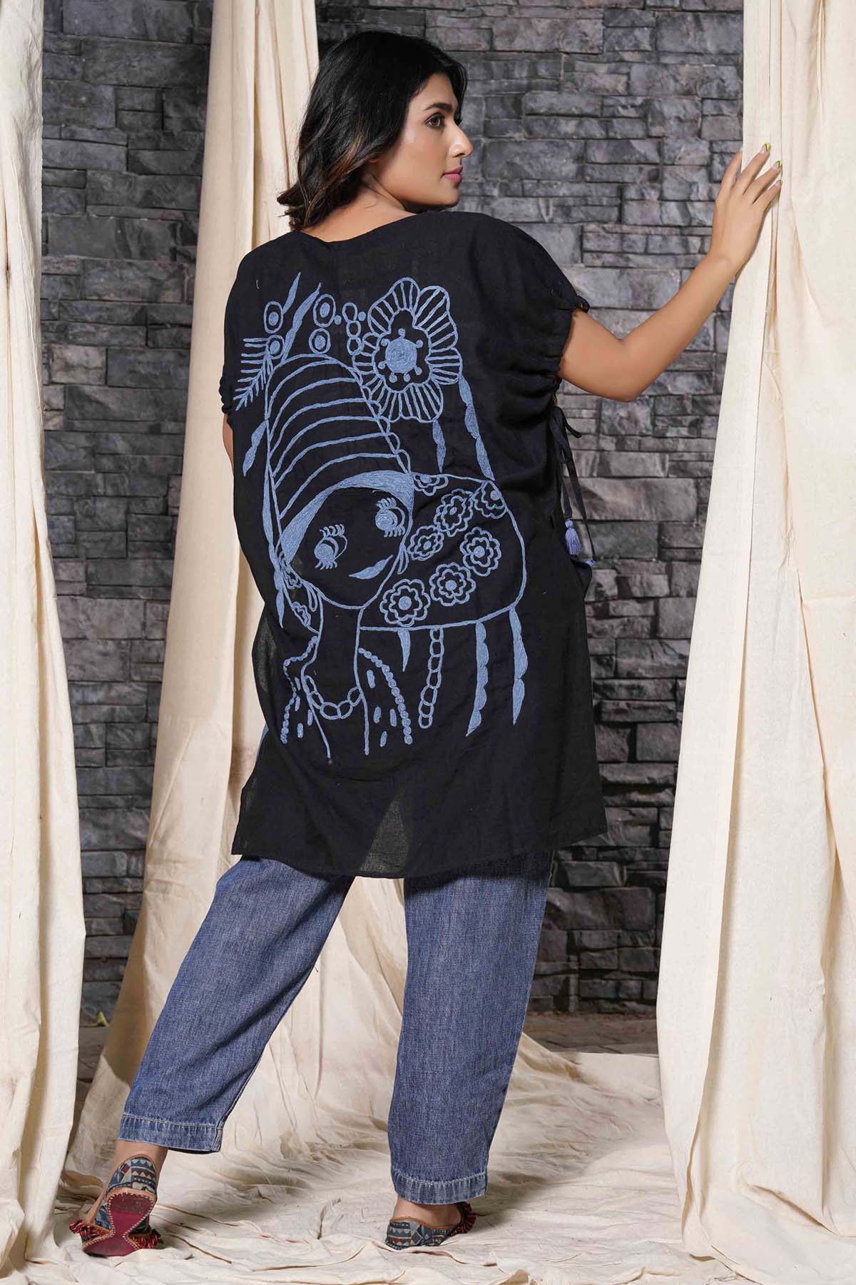 Black Casual Linen Cotton Top