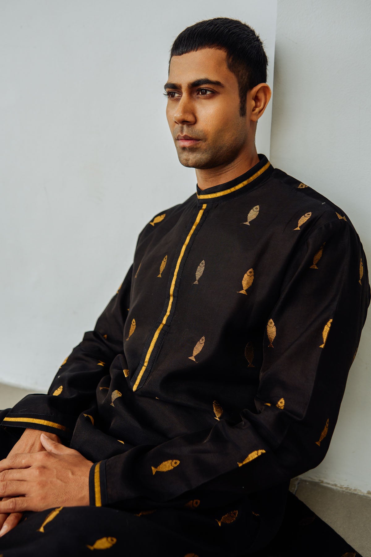 Black Chanderi Anchovies Kurta Set