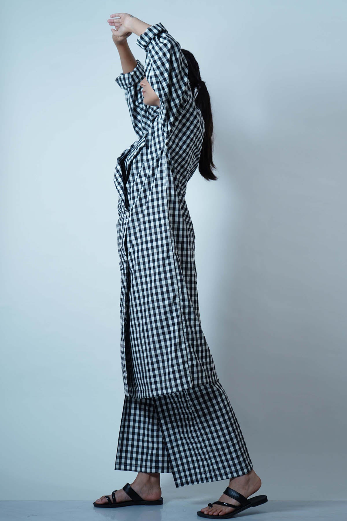 Black Checks Flared Pants