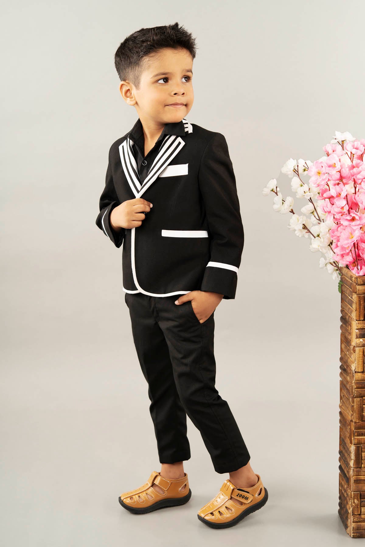 Black Contrast Stripe Suit