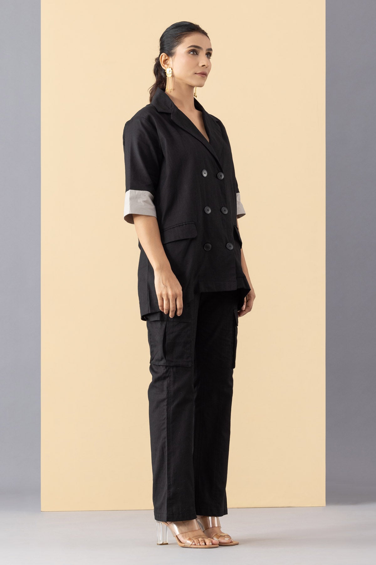 Black Cotton Blazer Set