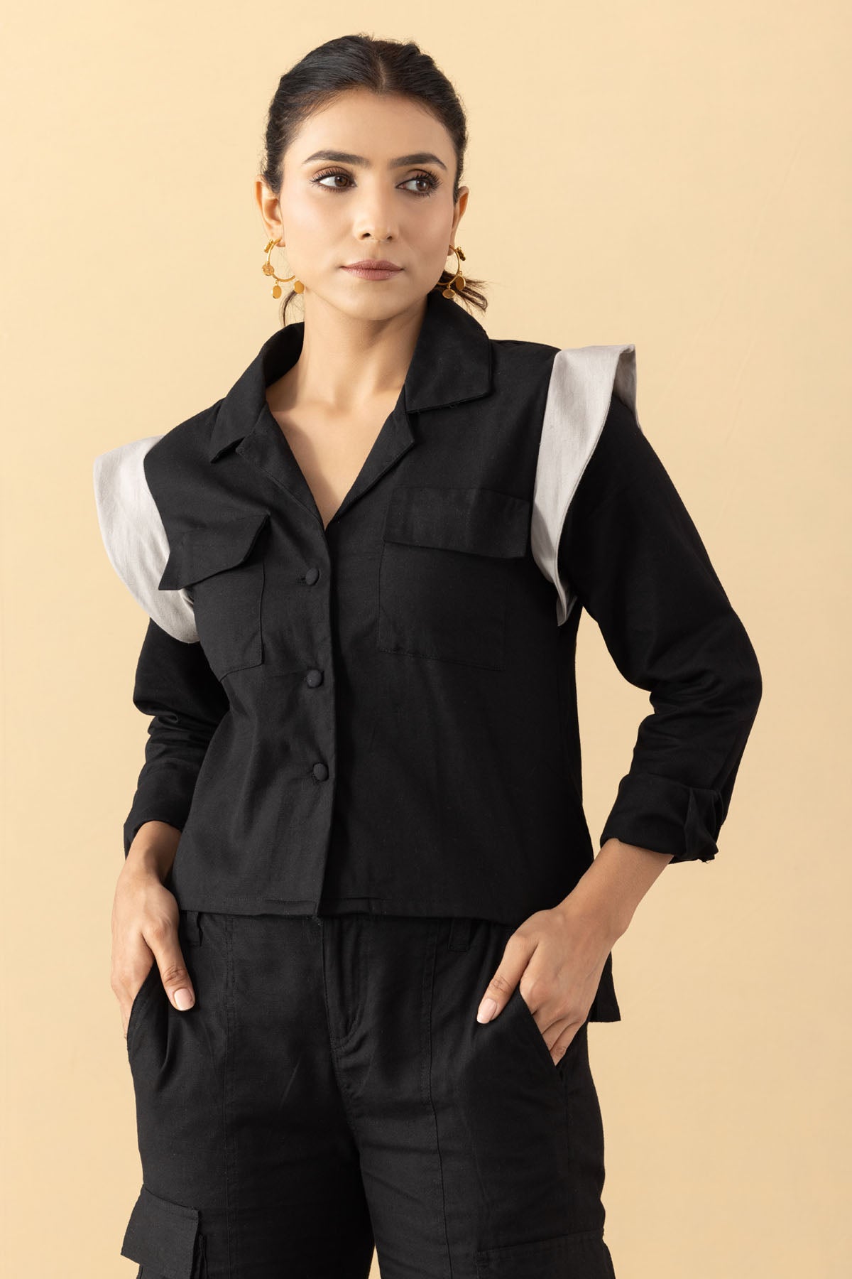 Black Cotton Cargo Pants