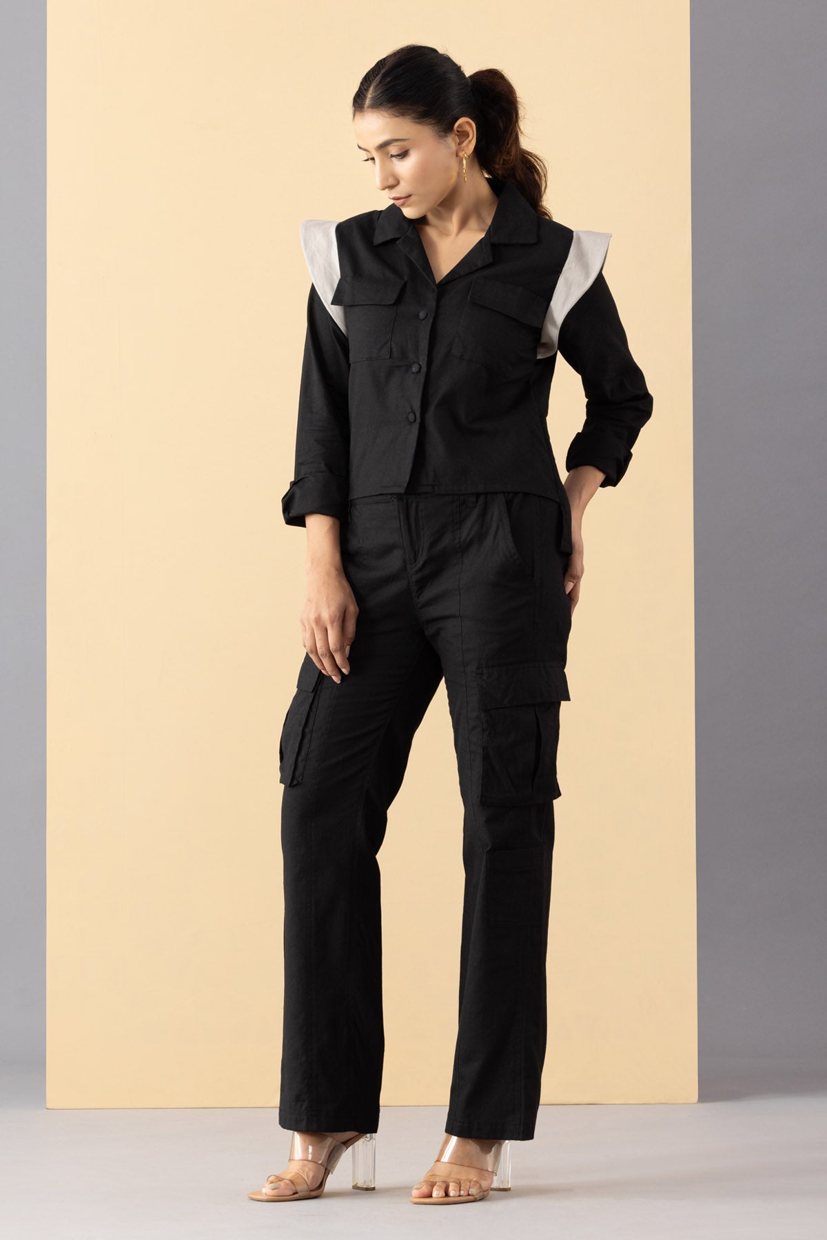 Black Cotton Cargo Pants