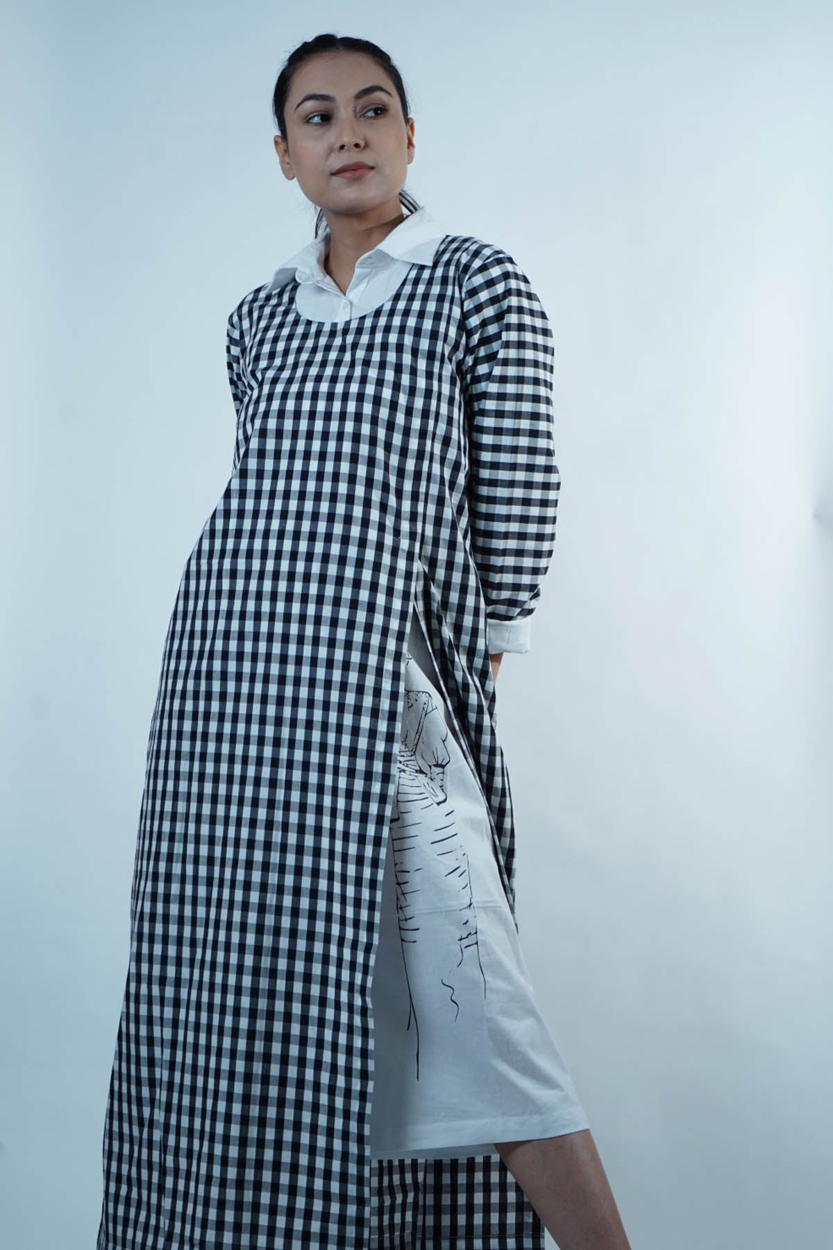 Black Cotton Checks Dress