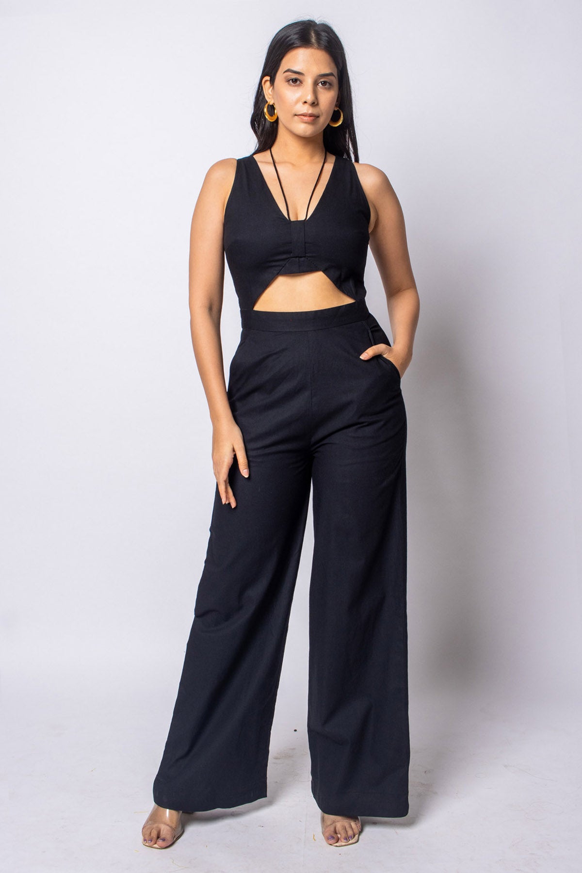 Black Cotton Cutout Jumpsuit