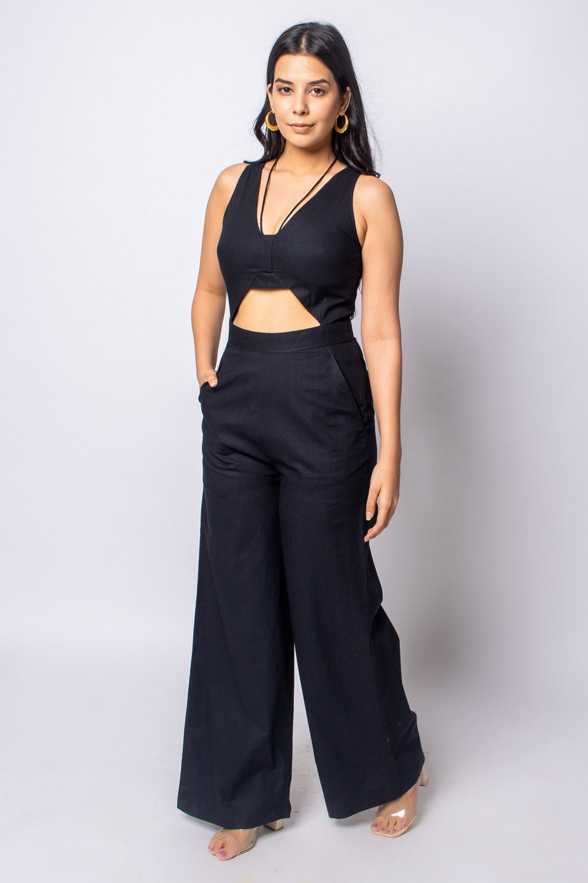 Black Cotton Cutout Jumpsuit