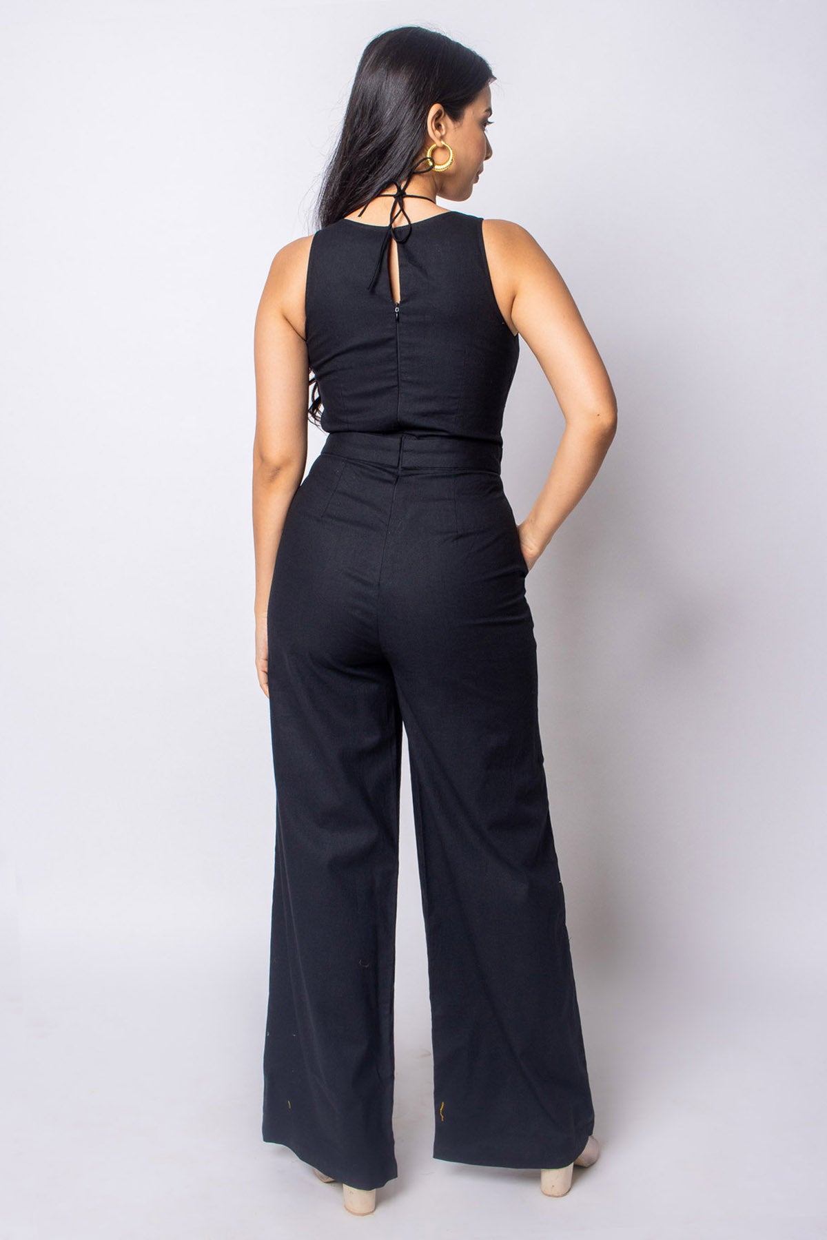 Black Cotton Cutout Jumpsuit