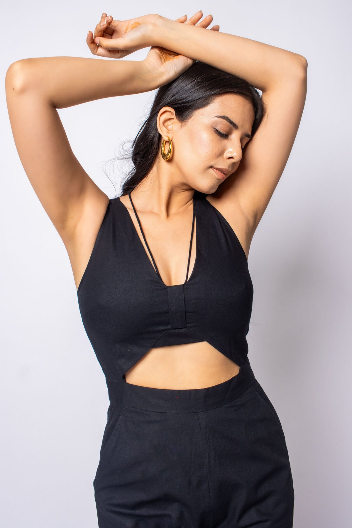 Black Cotton Cutout Jumpsuit