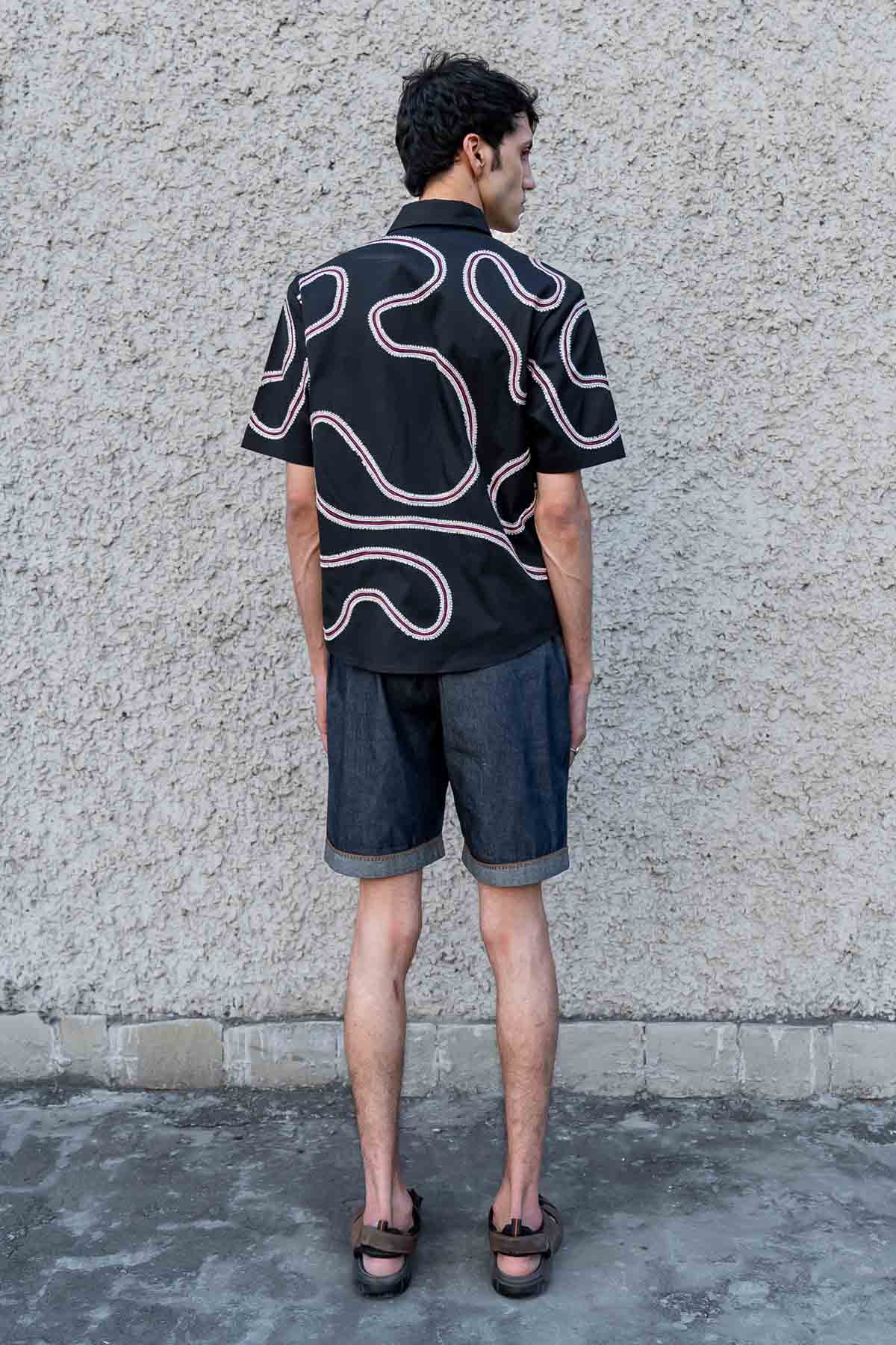 Black Cotton Maze Shirt