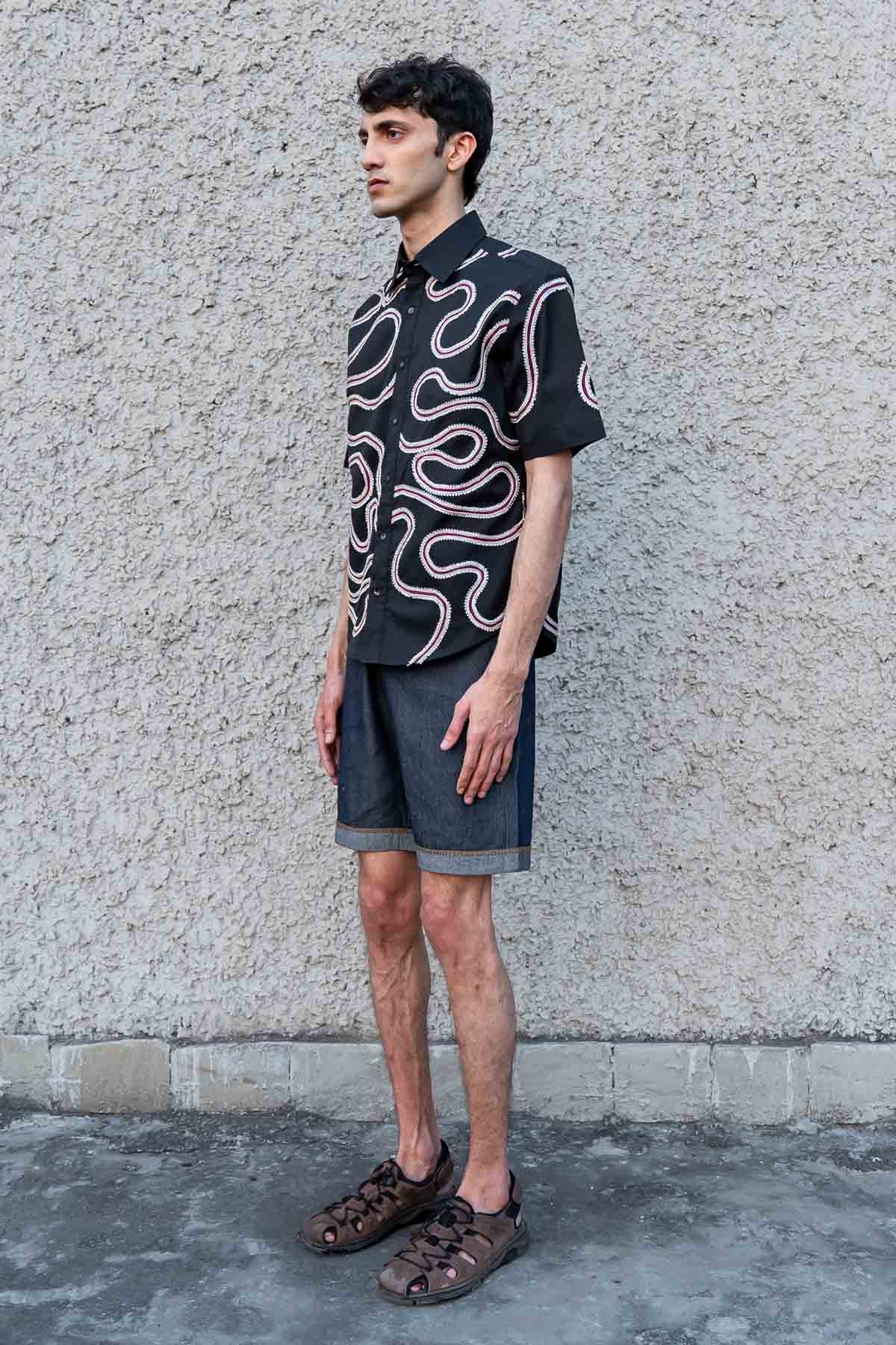 Black Cotton Maze Shirt
