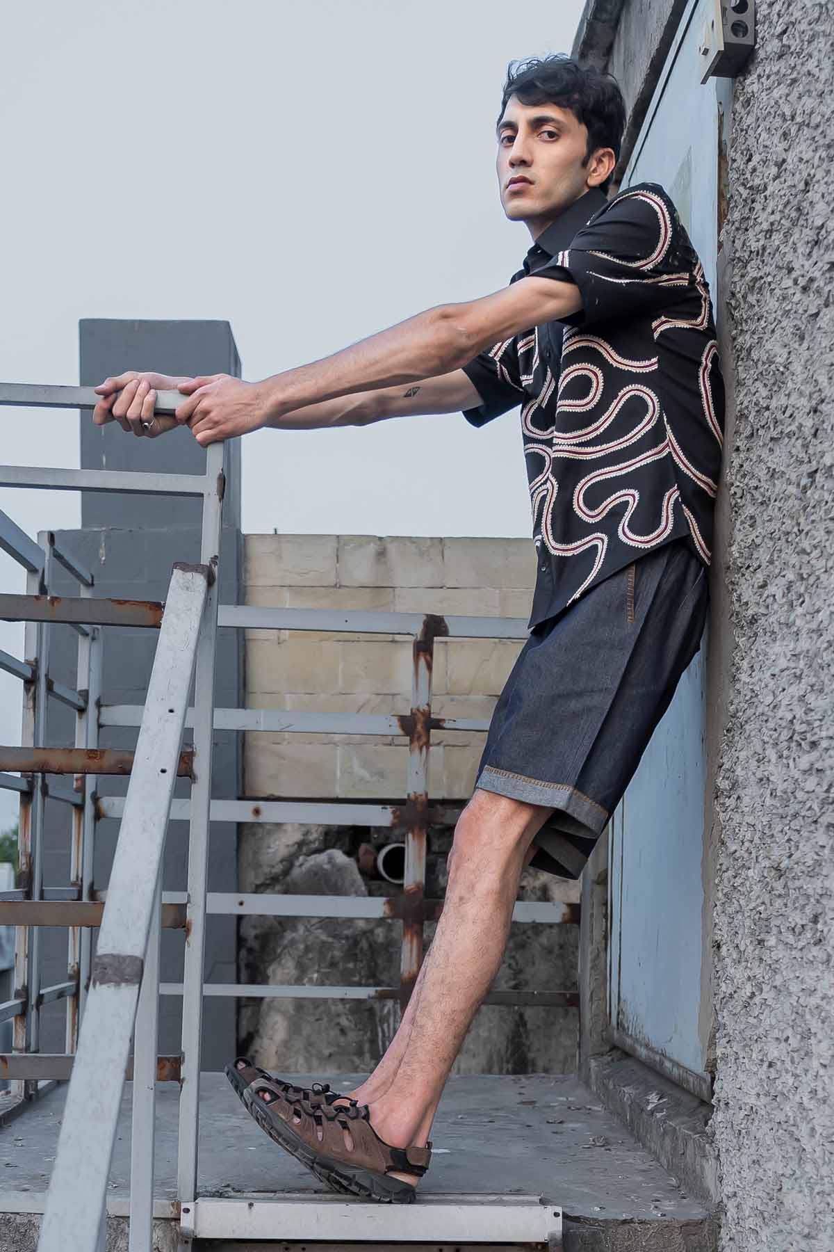 Black Cotton Maze Shirt