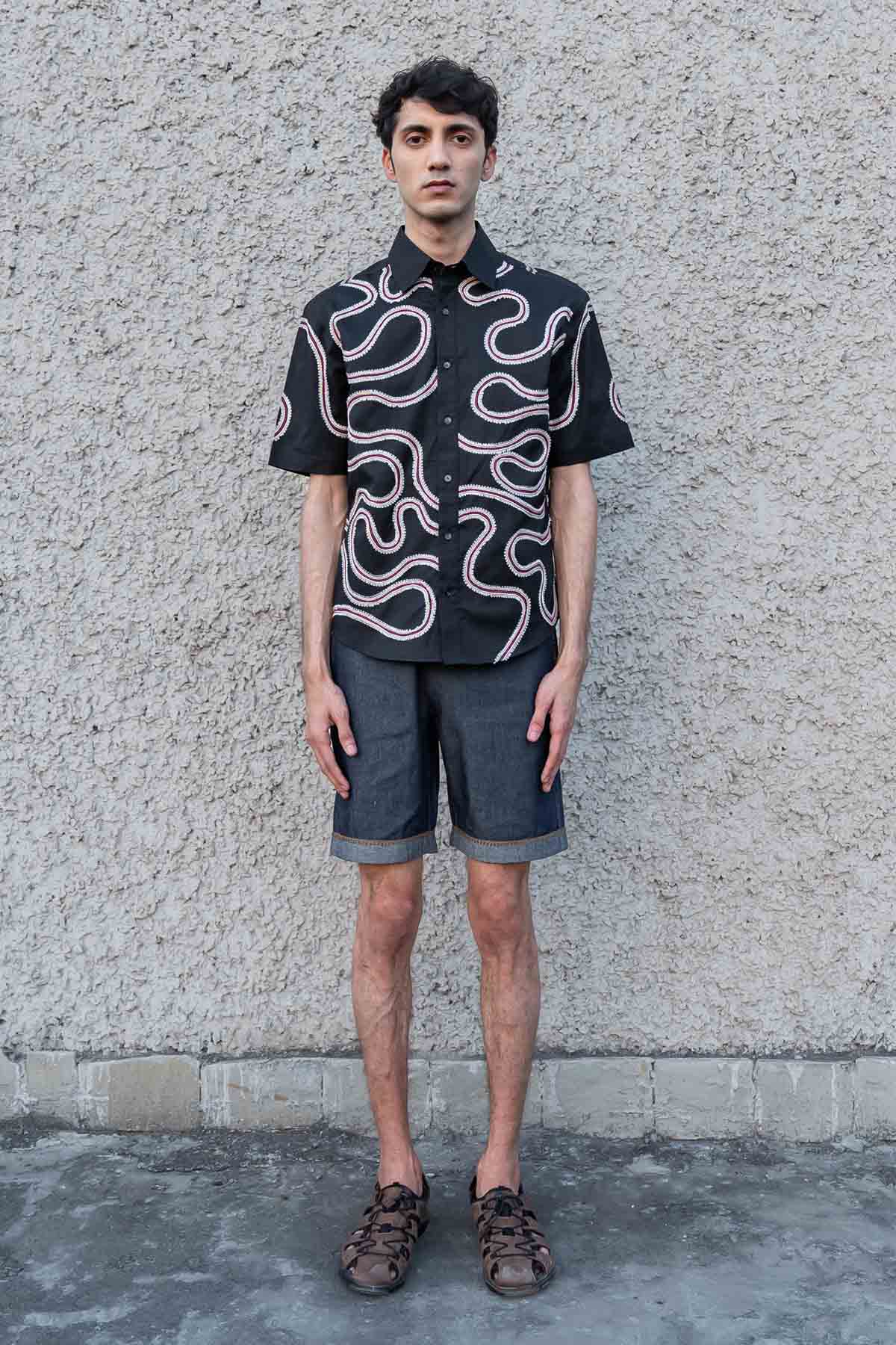 Black Cotton Maze Shirt