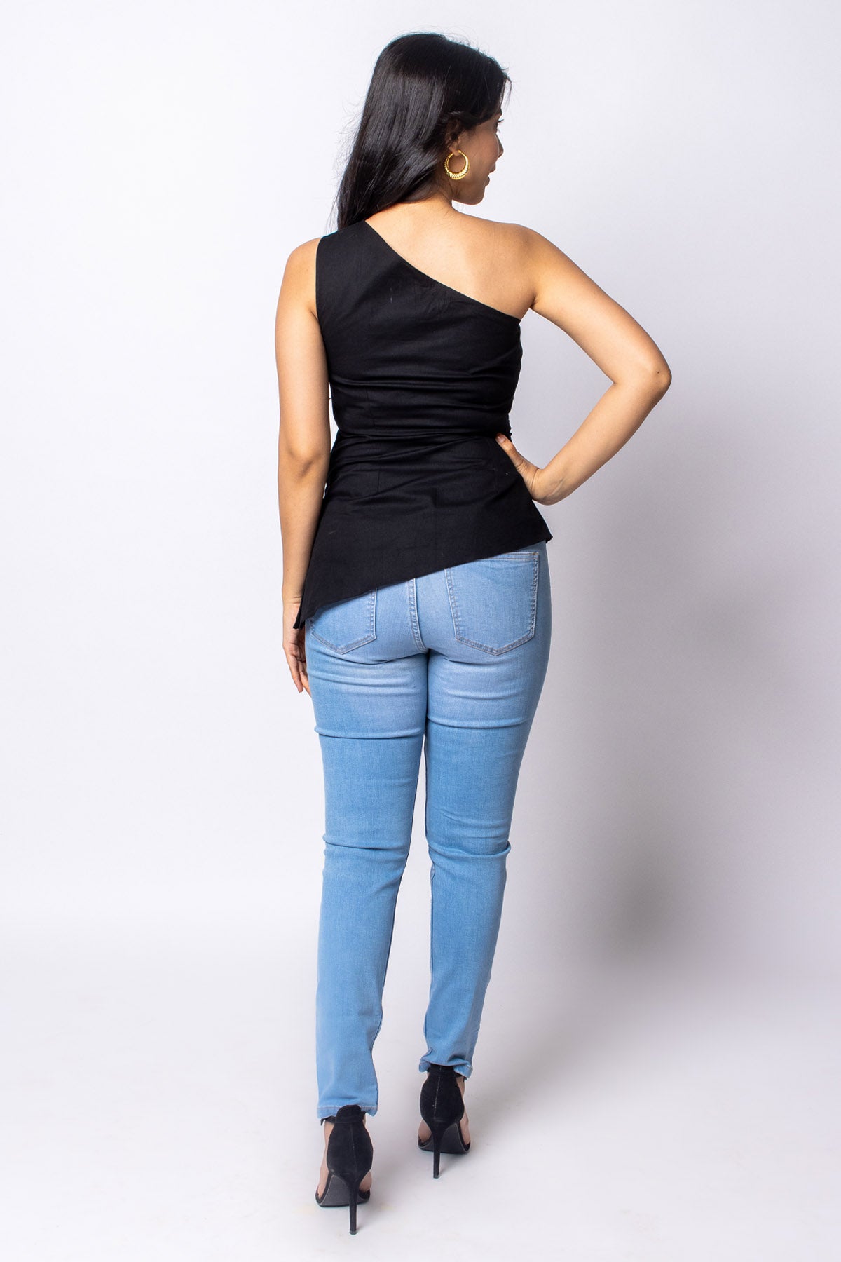 Black Cotton One Shoulder Top