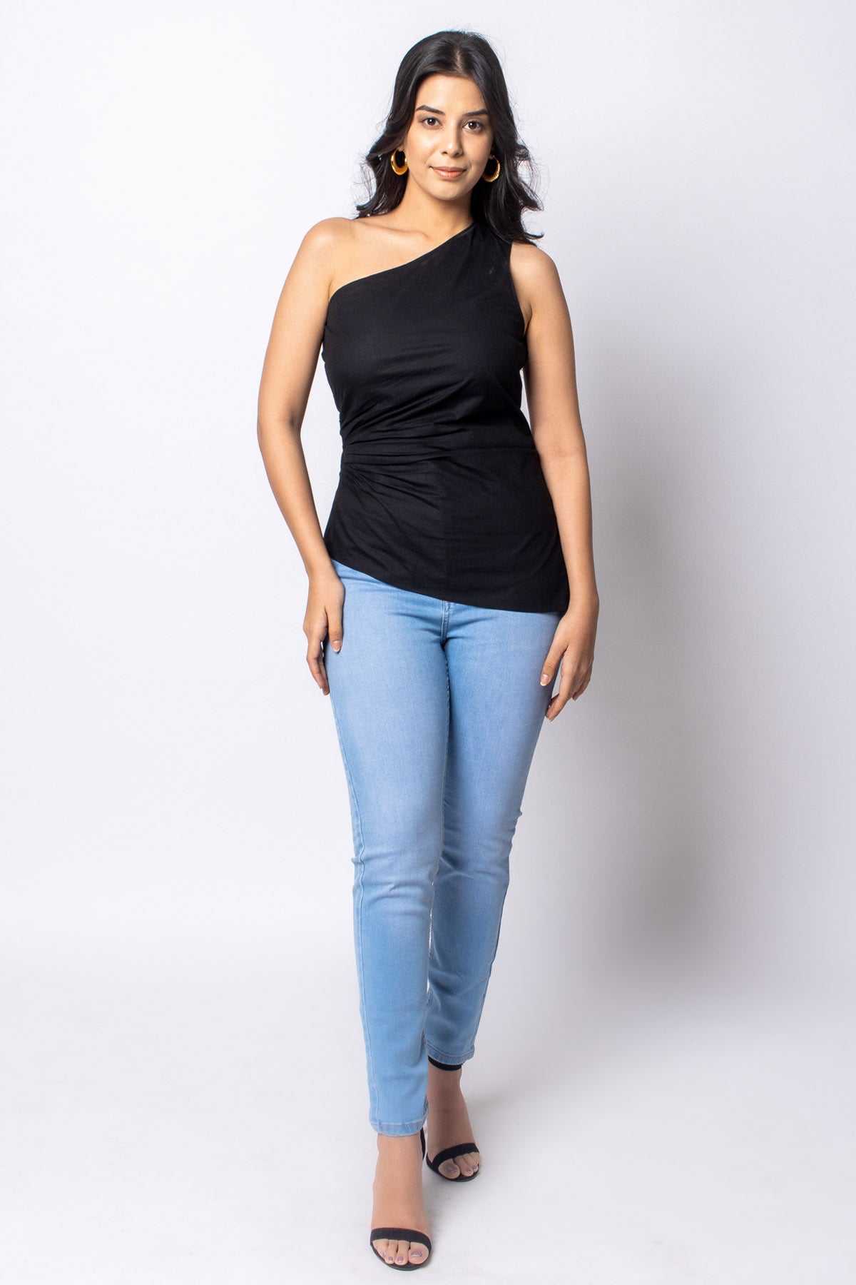 Black Cotton One Shoulder Top