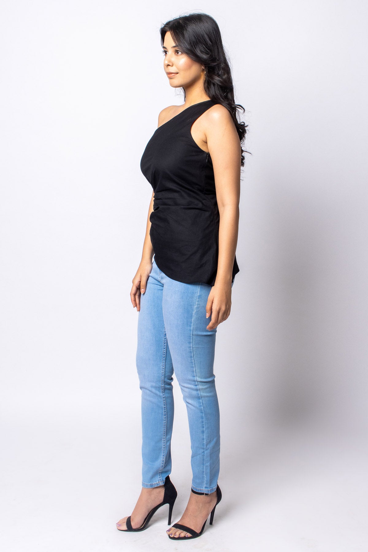 Black Cotton One Shoulder Top