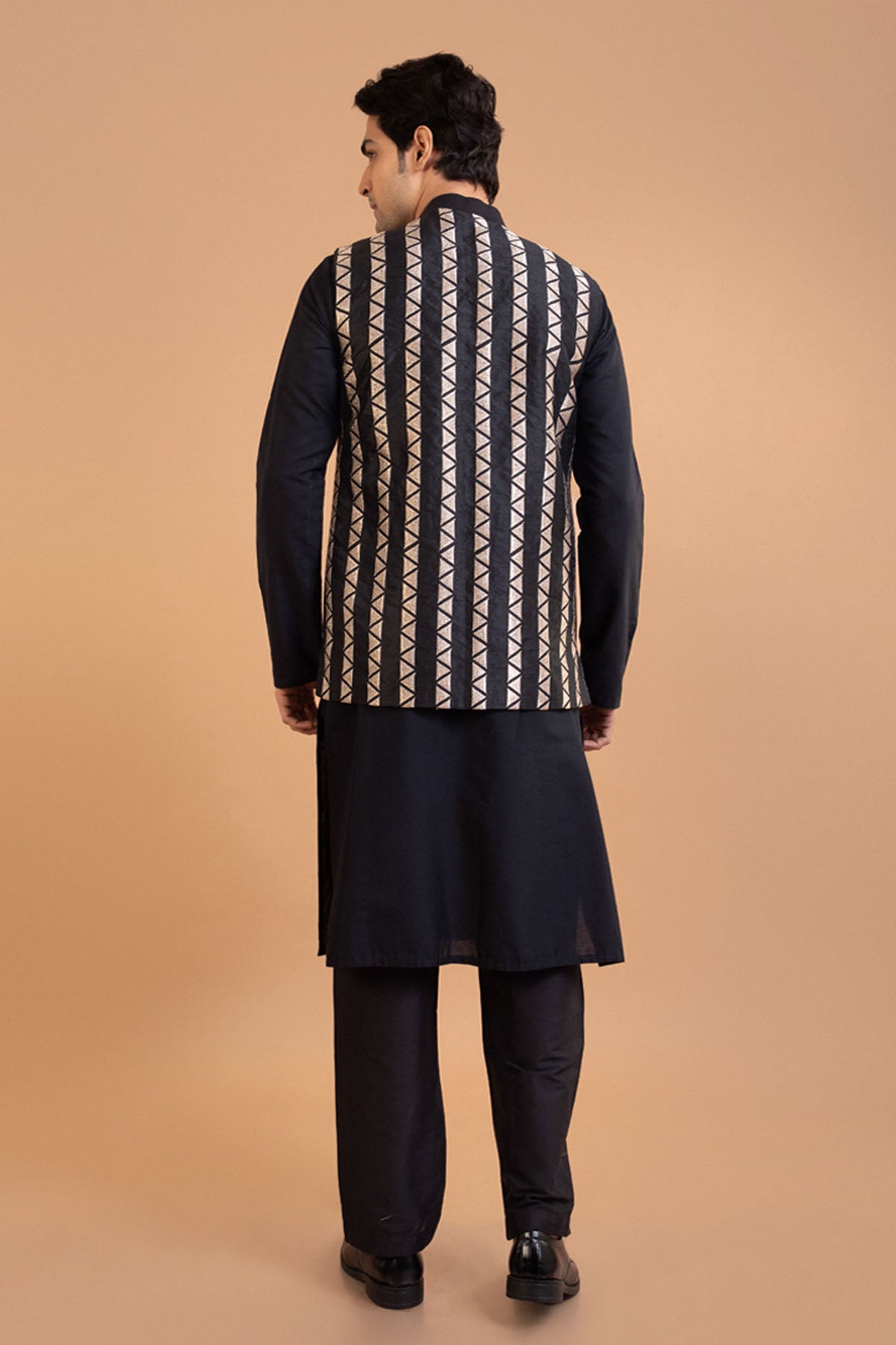 Black Cotton Silk Bundi Set