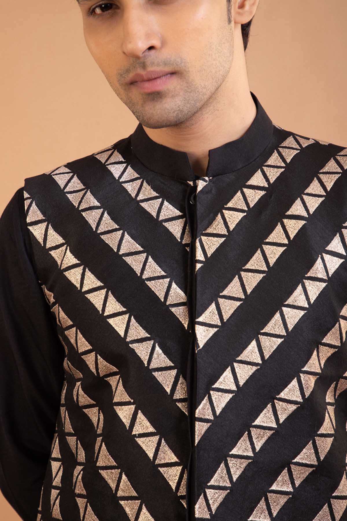 Black Cotton Silk Bundi Set