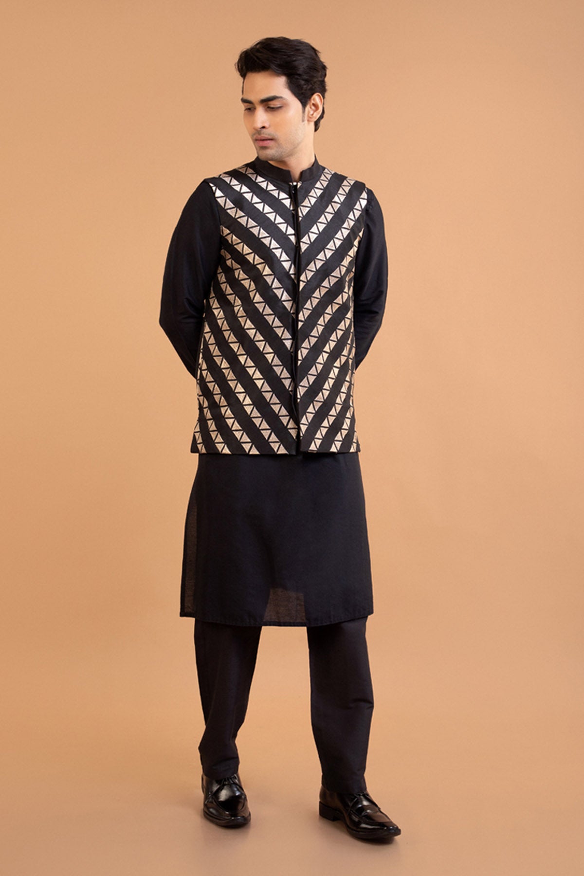 Black Cotton Silk Bundi Set