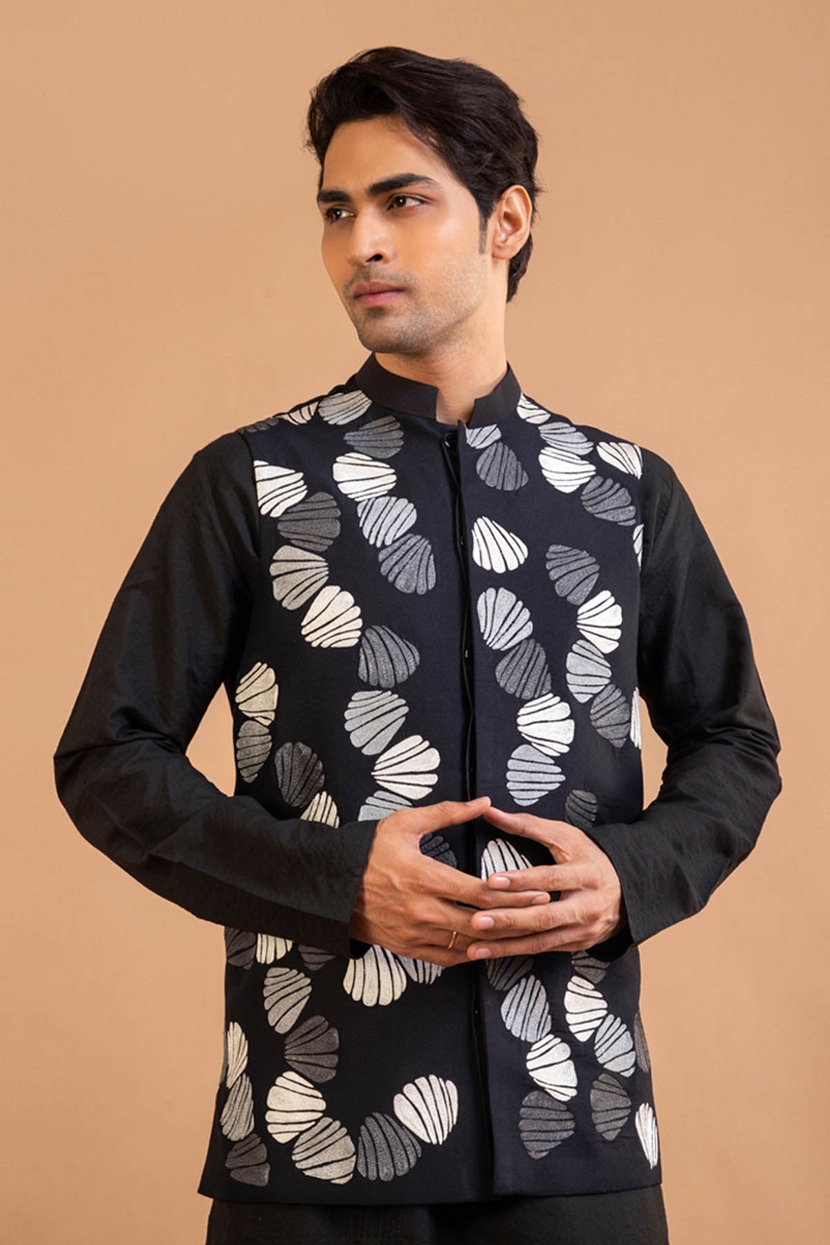 Black Cotton Silk Bundi & Kurta Set