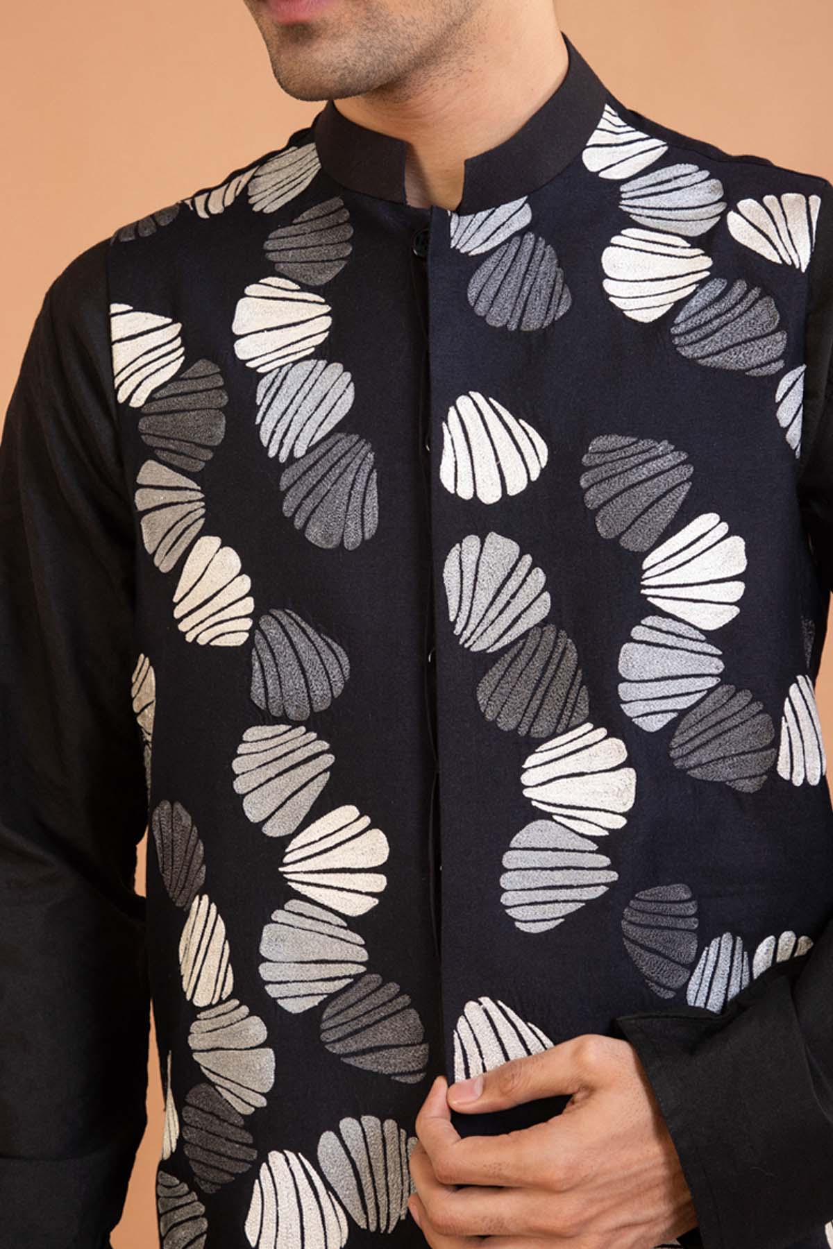 Black Cotton Silk Bundi & Kurta Set