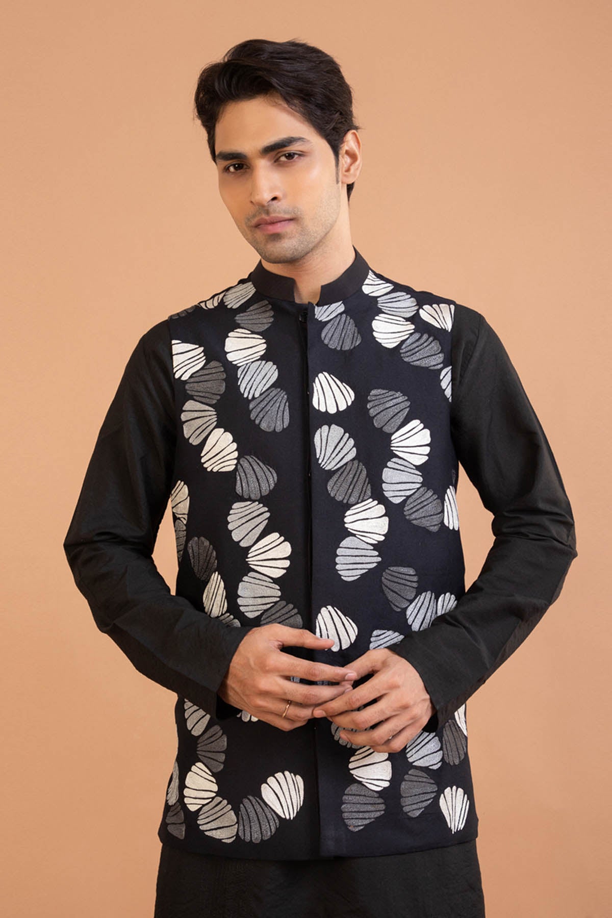 Black Cotton Silk Bundi & Kurta Set