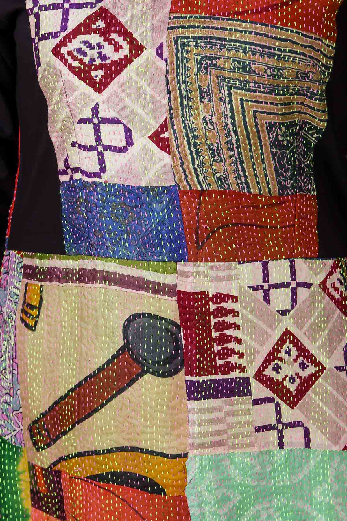 Black Cotton Silk Kantha Dress