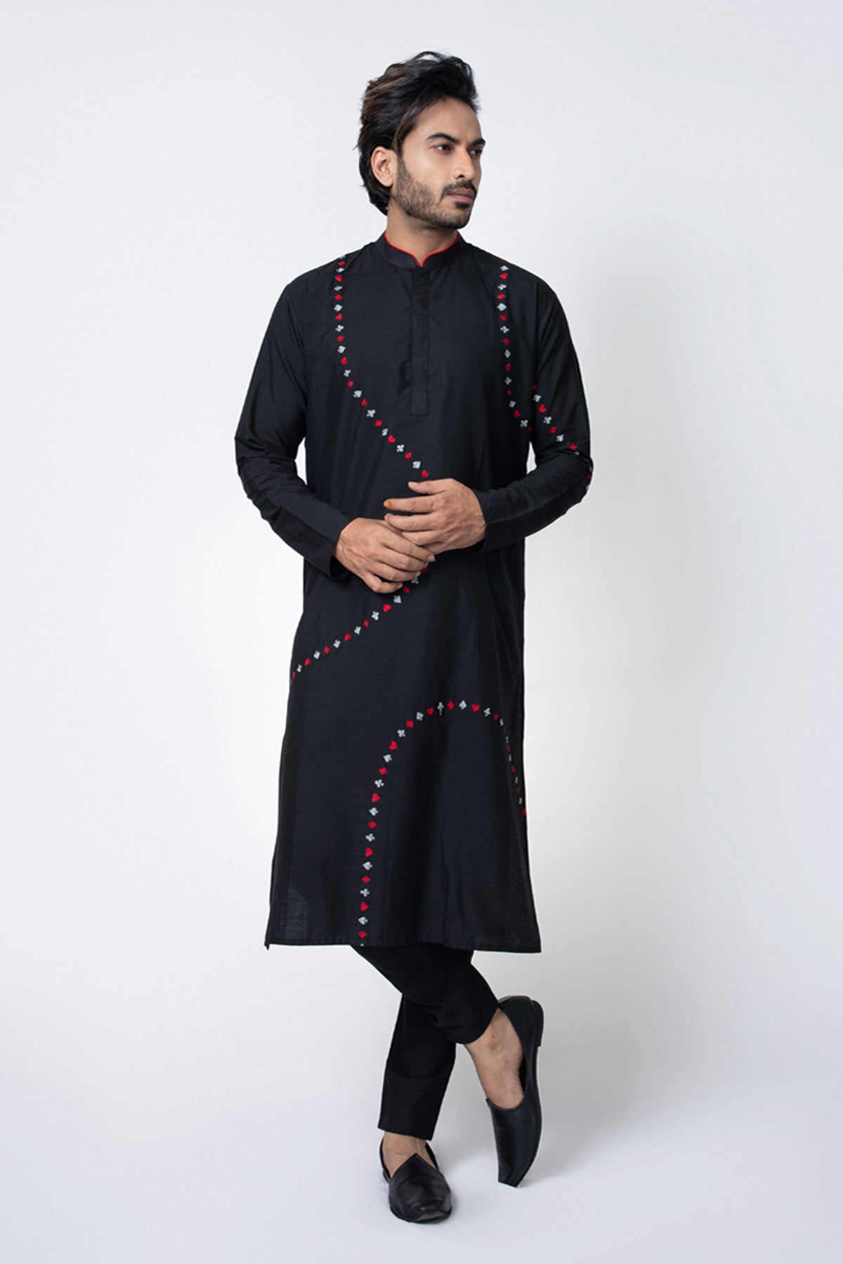Black Cotton Silk Kurta Set