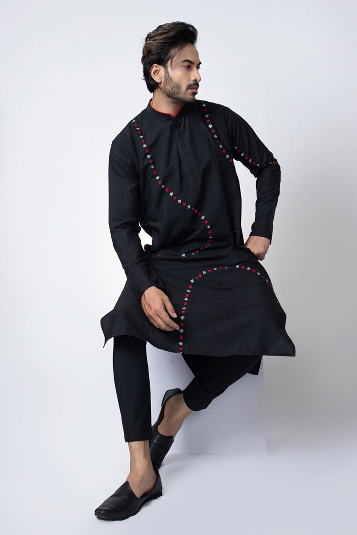 Black Cotton Silk Kurta Set